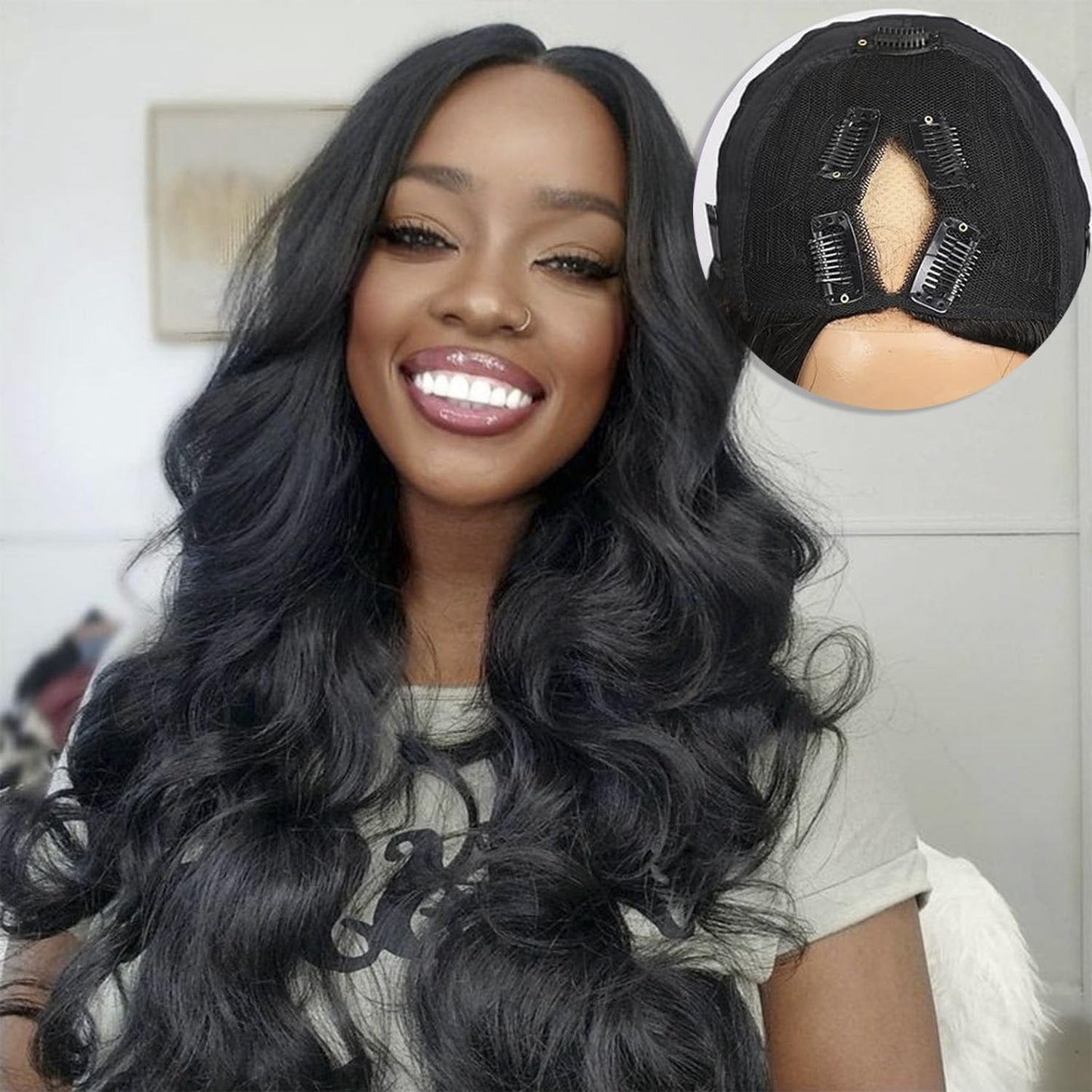 PRIMELACE V Part Wig Human Hair Body Wave 24inch 180% Density Upgrade UPart Human Hair Wig Brazilian Body Wave V Part No Leave Out Glueless Clip In