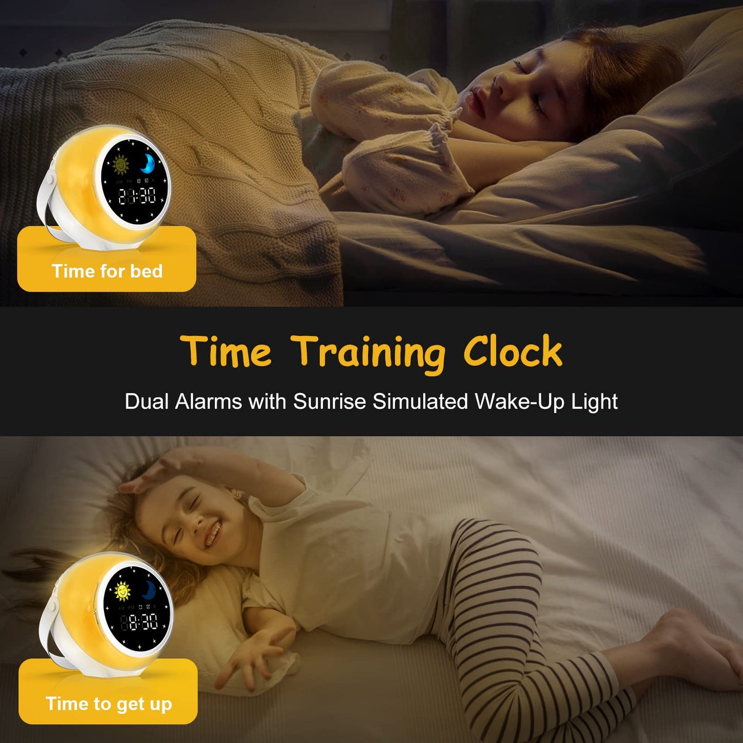 Mulukiss Alarm Clock for Kids, Bluetooth Music Player&Digital Clock, Sleep Sound Machine for Kids Bedroom, Kids Alarm Clock Sleep Trainer with Wake up Light, Ok to Wake Clock for Kids