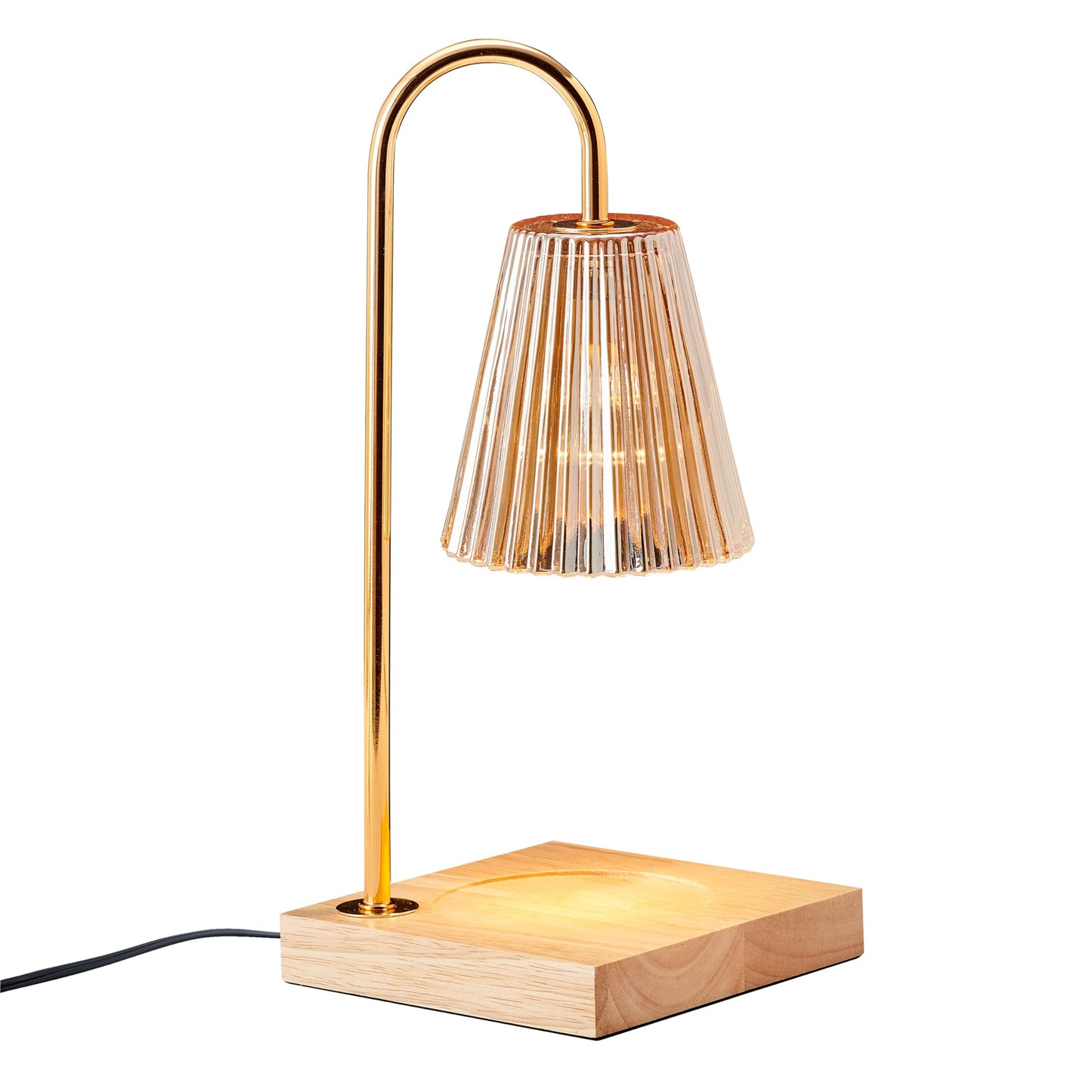 Mikasa Electric Candle Warmer with Amber Glass Shade - 13.8 Inch Lamp Warmer with Wooden Base, 50 Watt Halogen Bulb Included, Dimmer Switch, Safe Flameless Fragrance for Home Décor
