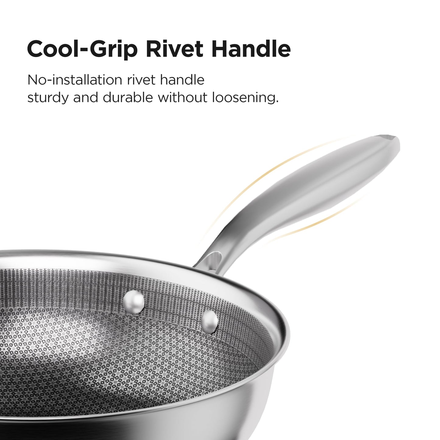 COOKER KING 12-Inch Hybrid Stainless Steel Wok with Lid, Nonstick Stir Fry Pan & Deep Frying Pan, Tri-Ply Clad Honeycomb Everyday Pan, Induction Ready, Oven & Dishwasher Safe, PFOA Free