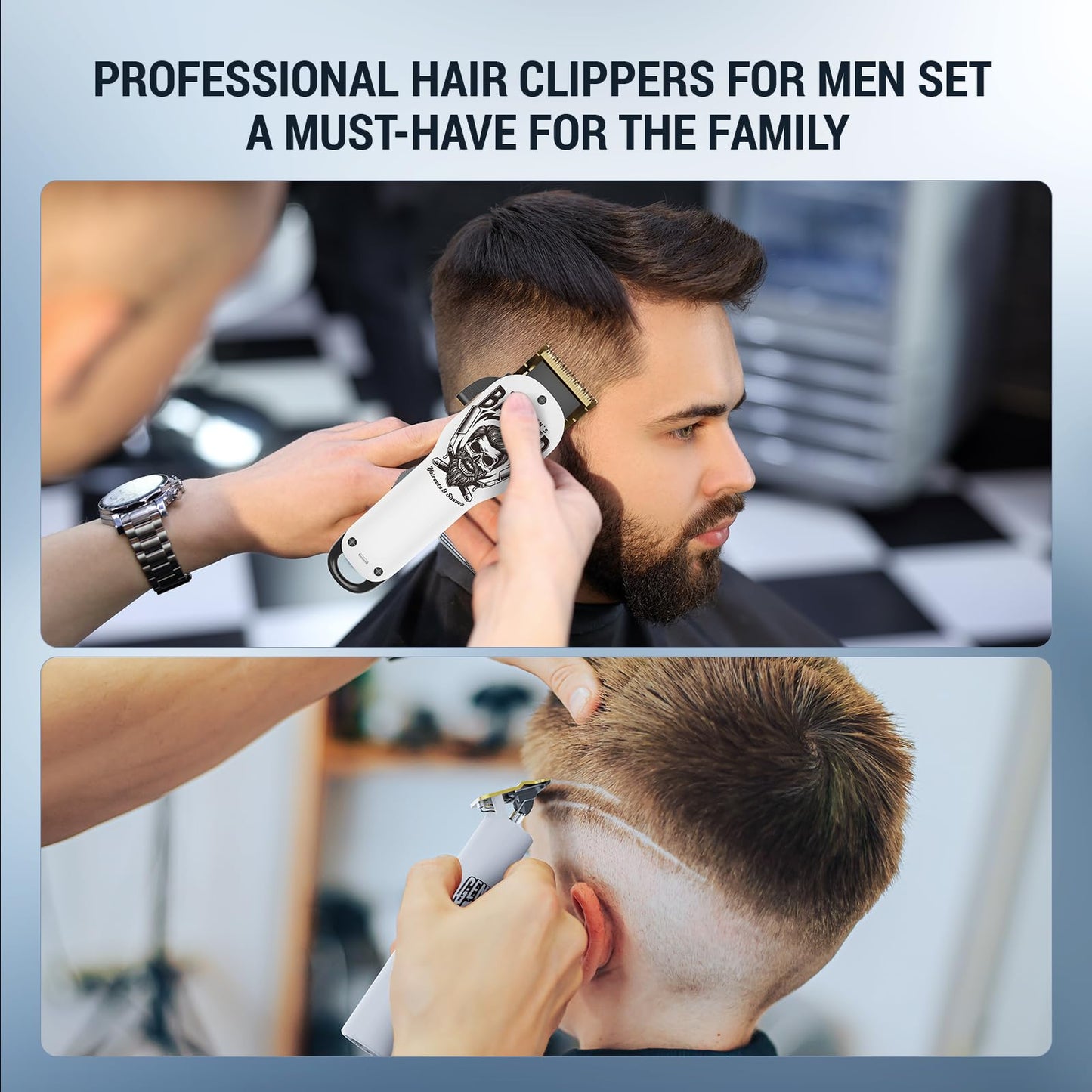 BESTBOMG Hair Clippers & Trimmer Ceramic T-Blade Cordless Haircut Sets Rechargeable 2000mAh/1200mAh with 10 Guide Combs & for Men/Father/Husband/Boyfriend