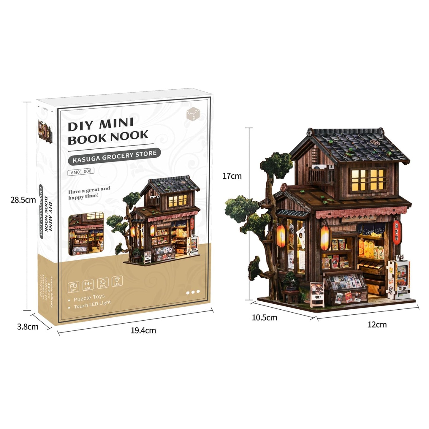 obzergem Book Nook DIY kit(Fantasy Country Store) Booknook kit with LED Light, DIY Dollhouse Houses, Craft kit for Adults, 3D Wooden Puzzles, Book Corner