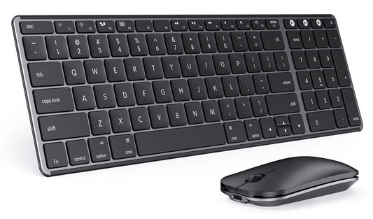 Wireless Bluetooth Keyboard and Mouse for Mac, Multi-Device Rechargeable Slim Keyboard and Mouse Stainless Steel Full Size, Compatible with MacBook Pro/Air, iPad, iMac - Space Gray