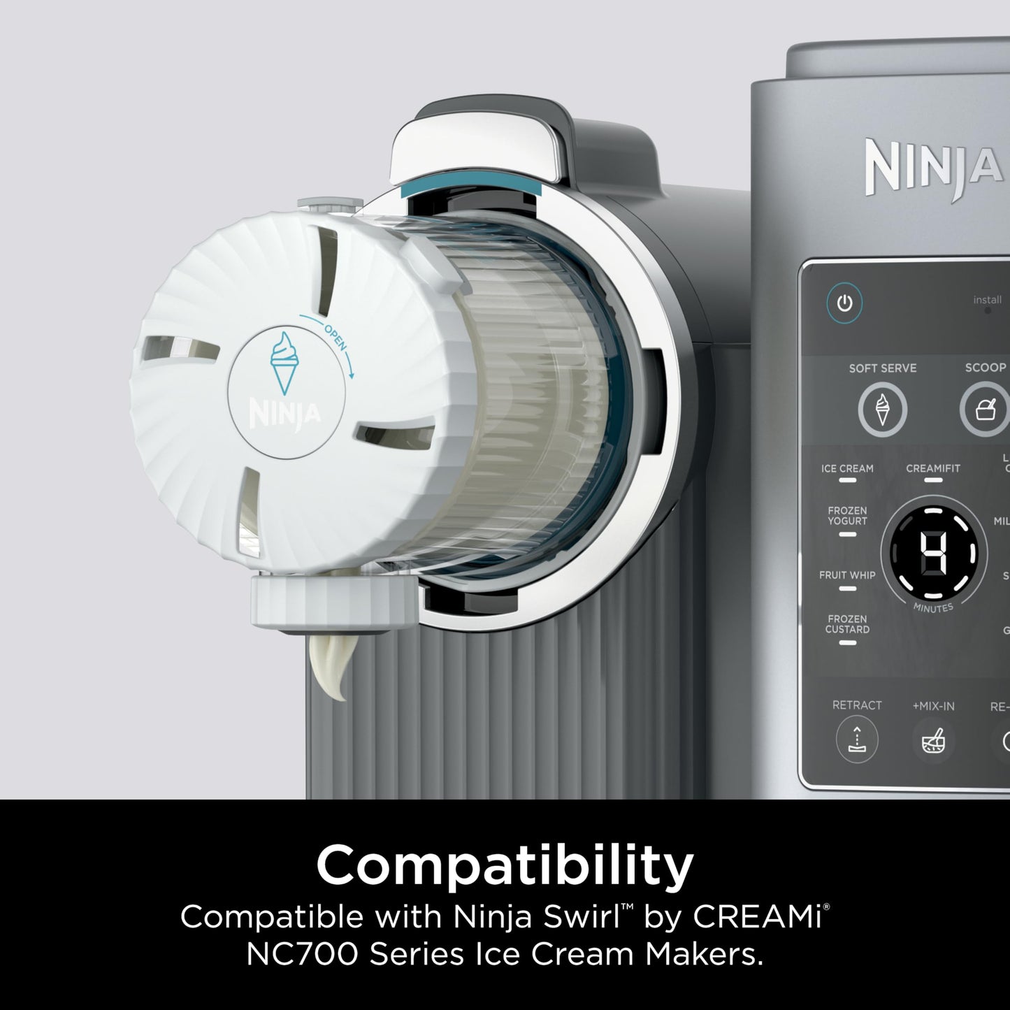 Ninja Swirl by CREAMi Pints and Lids - 2 Pack, Compatible with NC700 Series Ninja Swirl Ice Cream & Soft Serve Makers, BPA-Free & Dishwasher Safe, Grey Lids, XSK7PNTLD2