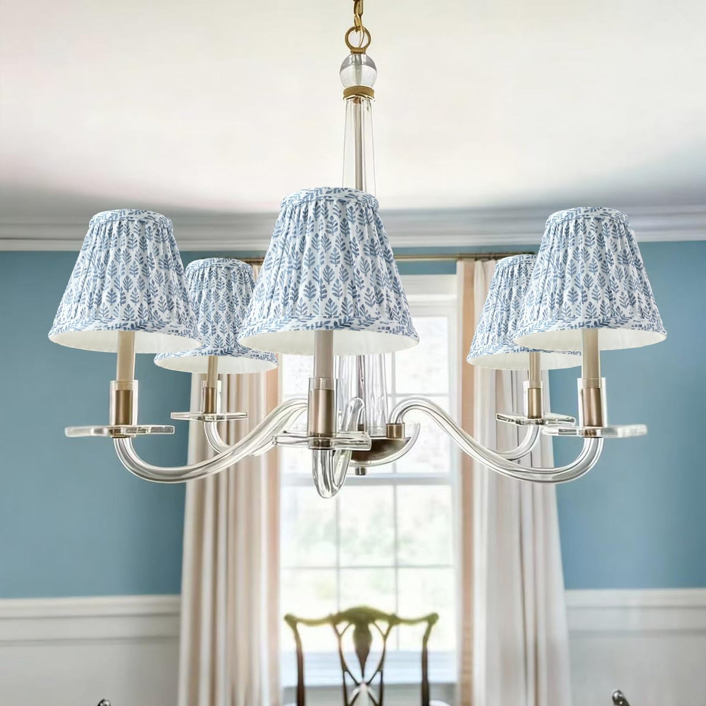 VIHOSE 6 Pcs Pleated Chandelier Lamp Shades 3" Top x 5.5" Bottom x 4.7" Slant Small Lampshades Clip on Bulb Classic Pleated Style Bulb Covers for Wall Sconces Pendant Lighting (Blue Tree)