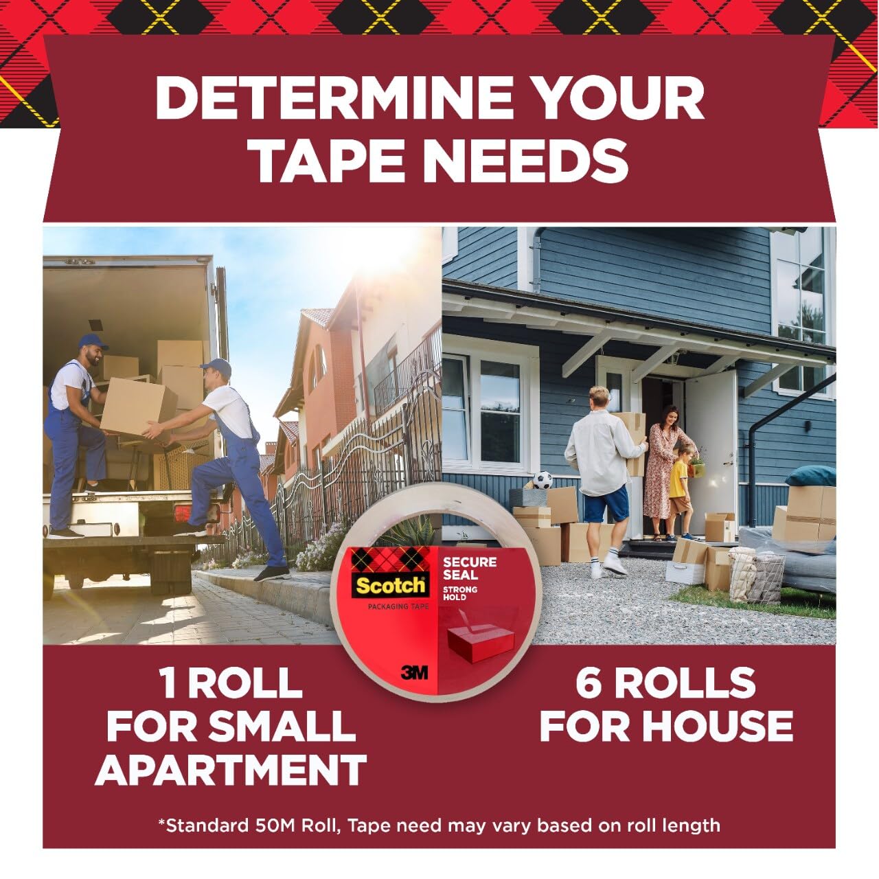 Scotch Secure Seal Packaging Tape, Packing Tape for Shipping and Moving, 1.88 in x 54.6 yd, 6-Pack