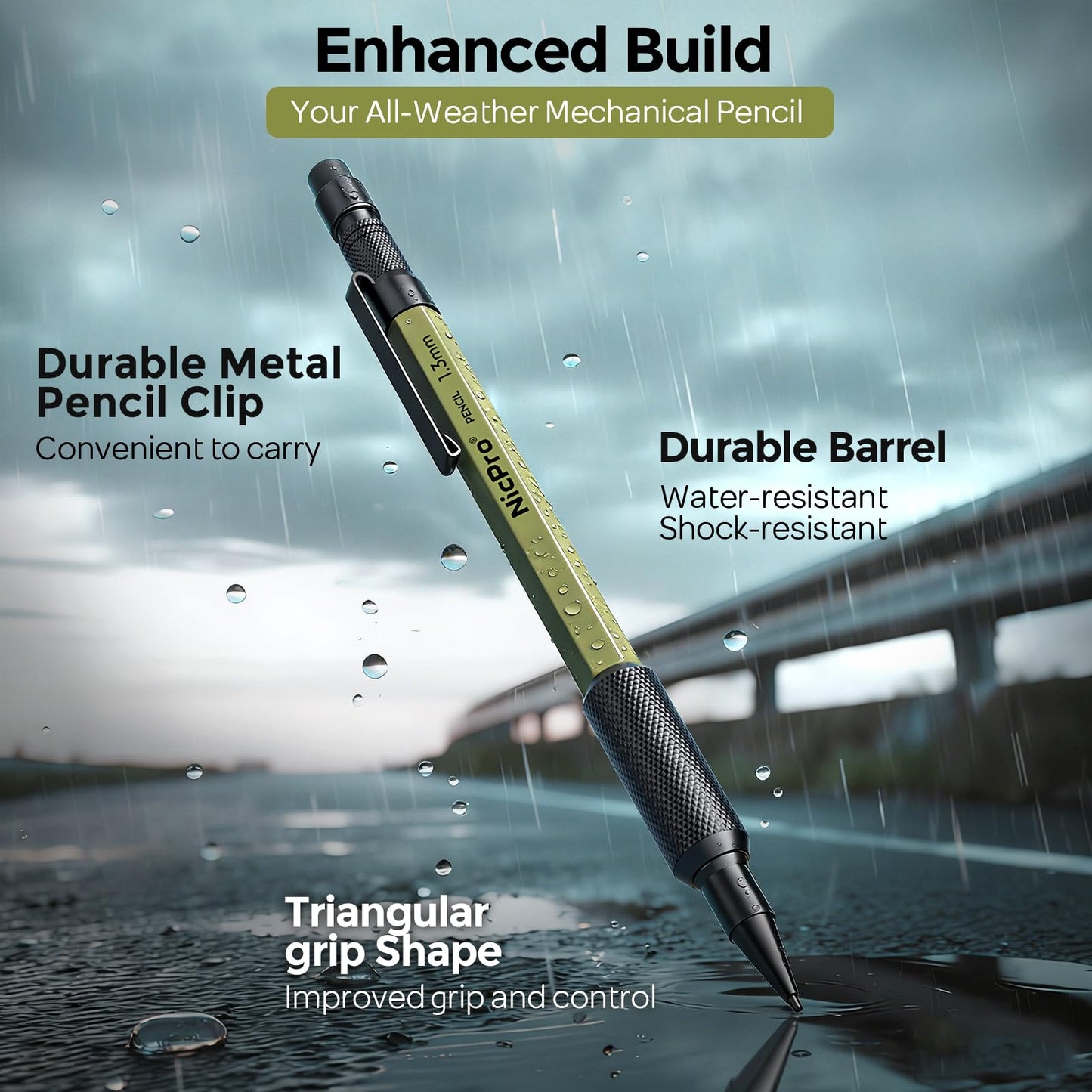 Nicpro 1.3mm Mechanical Pencil Set in Leather Bag with Waterproof Field Notebooks, 3PCS Metal Heavy Duty Carpenter Pencil with Lead Refill & Eraser for Outdoor Journal Travel Drafting Drawing