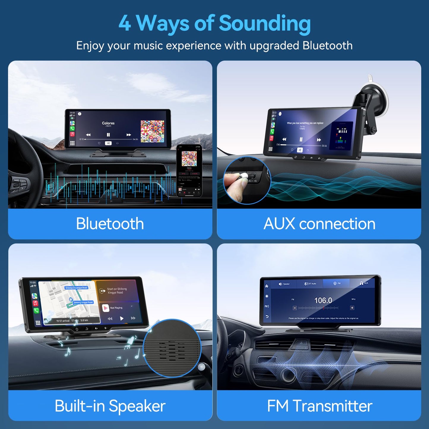 Portable Carplay Screen for Car, 10.26" Wireless Carplay Car Stereo & Android Auto Car Play Touchscreen with 1080P Backup Camera,GPS Navigation,Voice Control,5.0 Bluetooth (10.26inch)