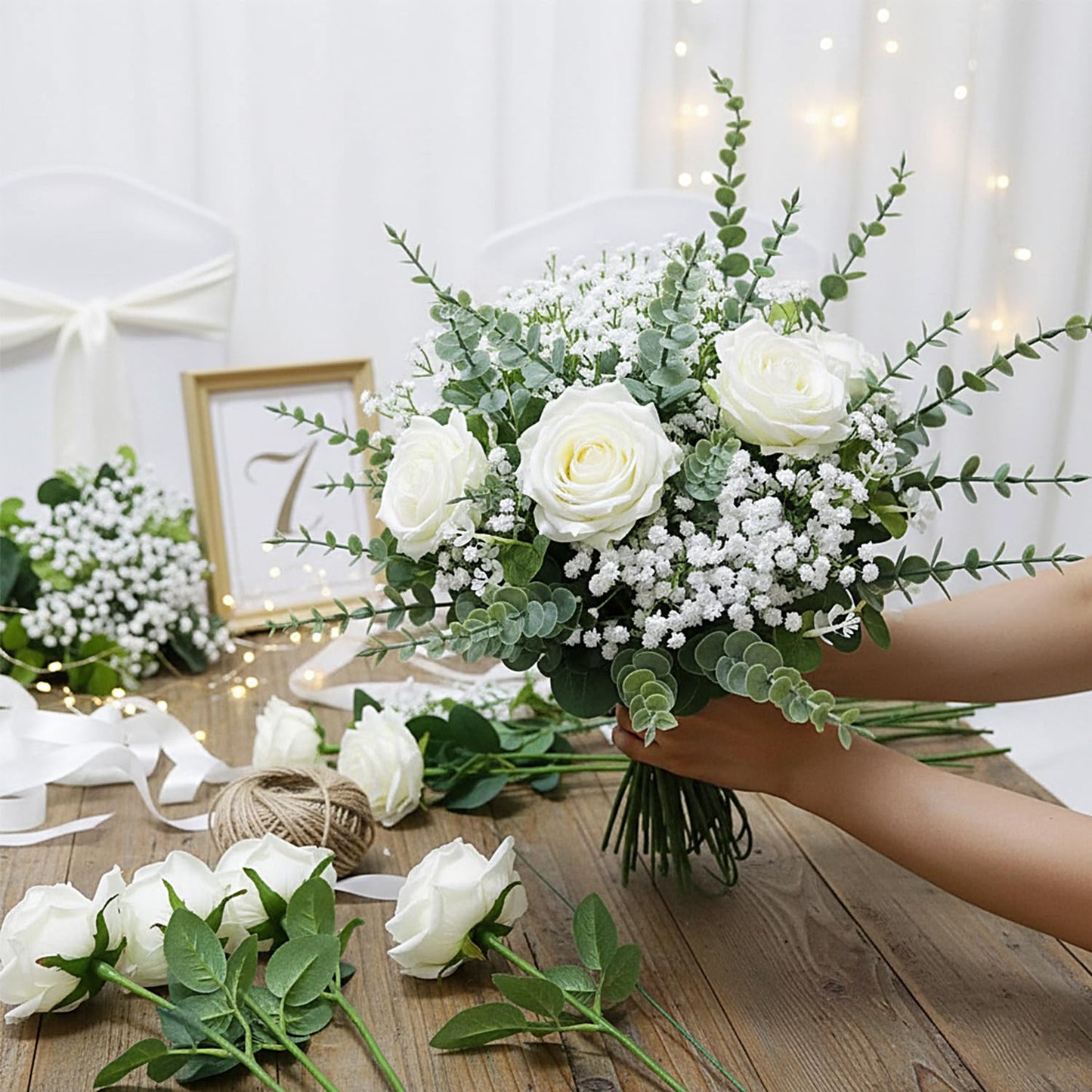 HUAHUA Mixed Artificial Eucalyptus Leaves Stems Bulk,Fake Greenery Plants Faux Silver Dollar Eucalyptus Leaves for DIY Bouquets Centerpiece Floral Arrangement Home Wedding Decor (120, Green/White)