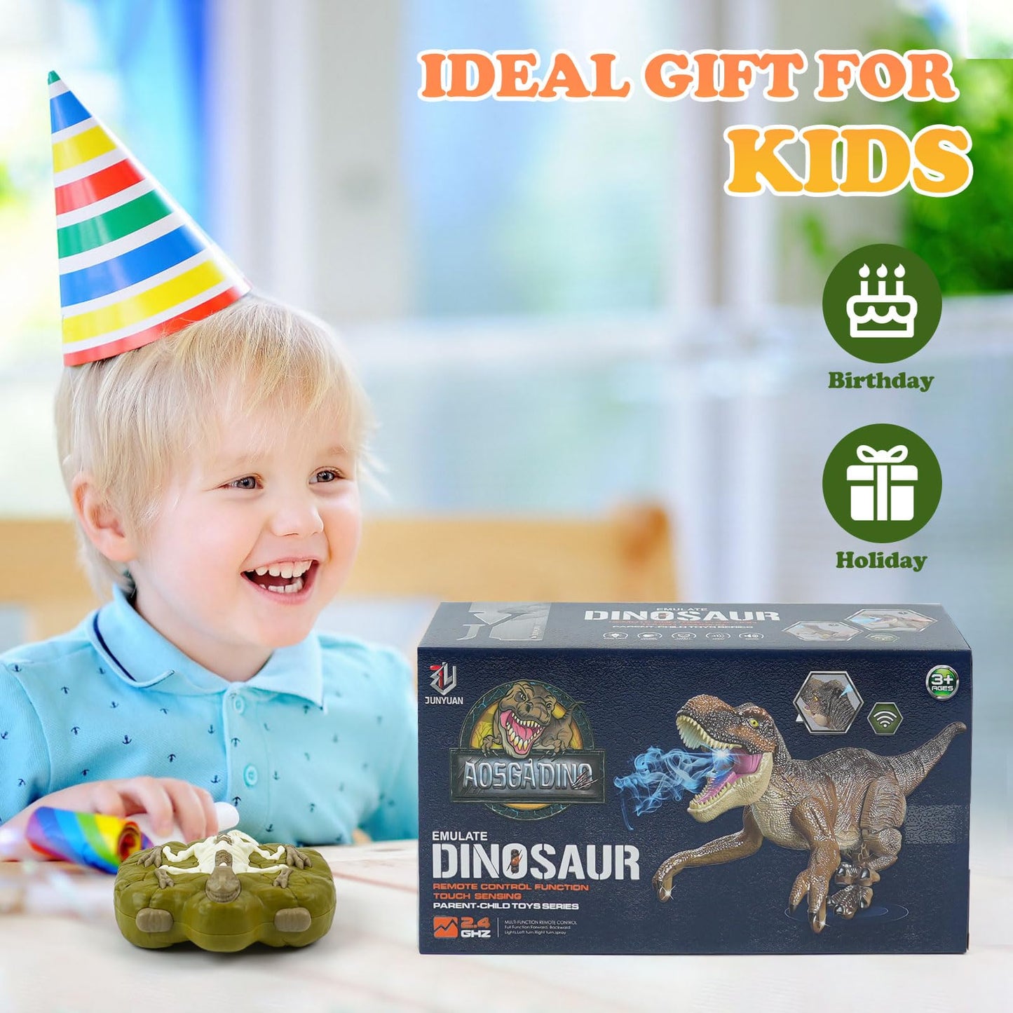 ToyFuntasy Remote Control Dinosaur Toys for Kids Ages 4-7 8-12 - Best Birthday Gifts for Boys 4 5 6 7 8 9 10 11 12 Year Old, RC Walking Dino with Roaring, Spray, Light, Touch Sensing