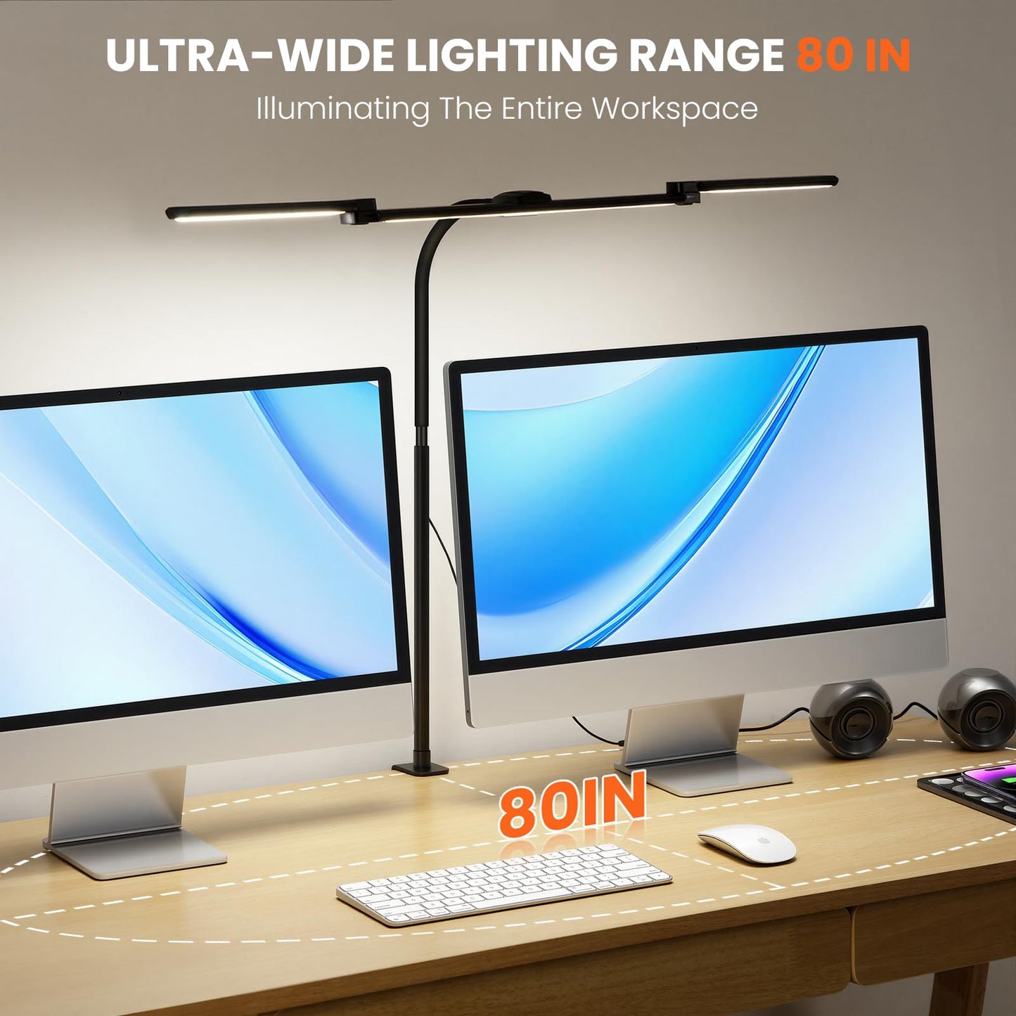 LED Desk Lamp for Office Home, 3 Head Adjustable Computer Monitor light Bar Stepless Dimming, Eye Caring Architect Desk Lamp Table Lamp Clip on Desk Light with Clamp for Reading Study Workbench Black