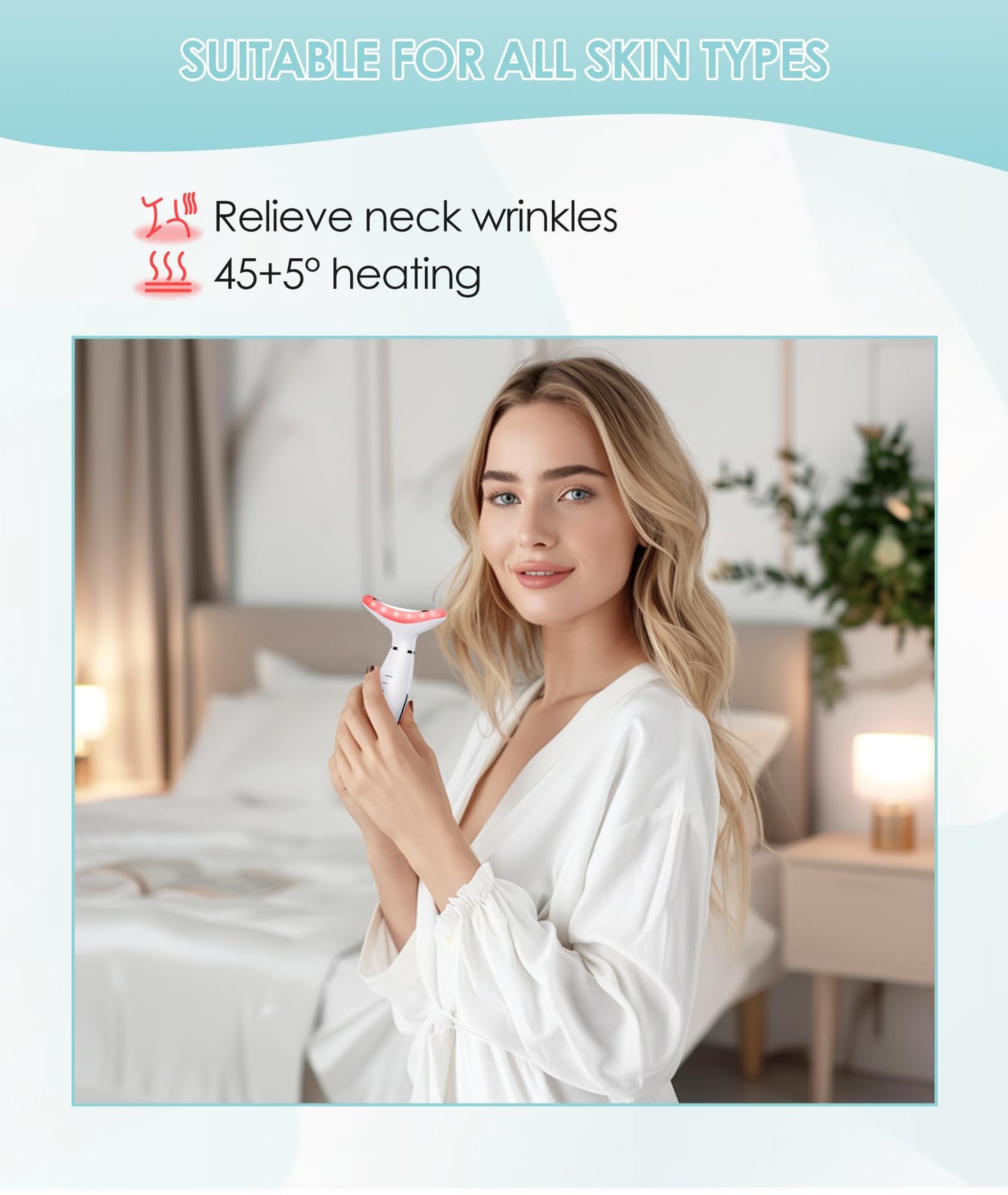 ELISHINE 7 Color Neck Face Massager - Facial Massager Tool for Skin Care at Home, Vibrating Face Massager with Thermals, Galvanic Machines White