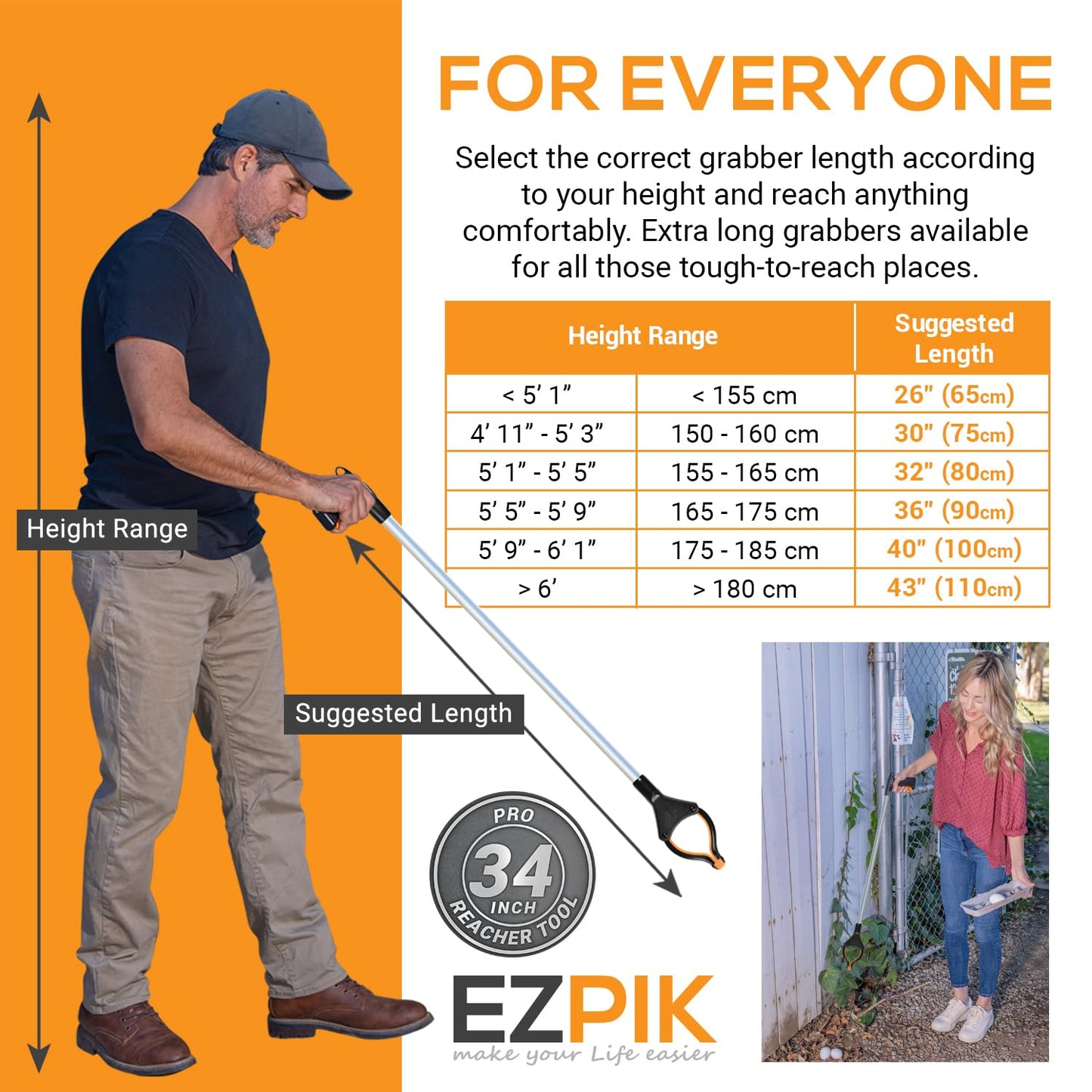 EZPIK Pro 34" Foldable Grabber Reacher Tool for Seniors - Grabbers for Elderly Reaching Tool Heavy Duty Pickup Trash Picker Upper Equipment - Claw Grabber Stick for Reaching Aids, Weed Gripper 6-Pack