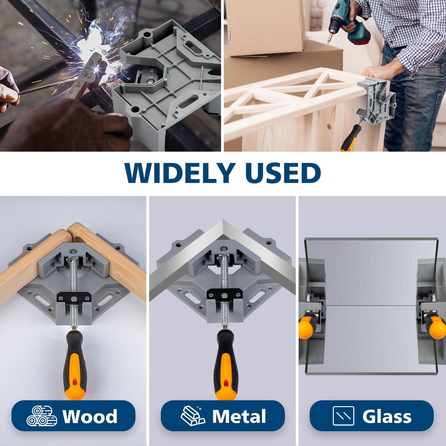 MaxxGeek 4pcs Right Angle Woodworking Clamp, With Adjustable Aluminum Alloy Swing Jaw, Single Handle Clamps, For Welding, Woodworking