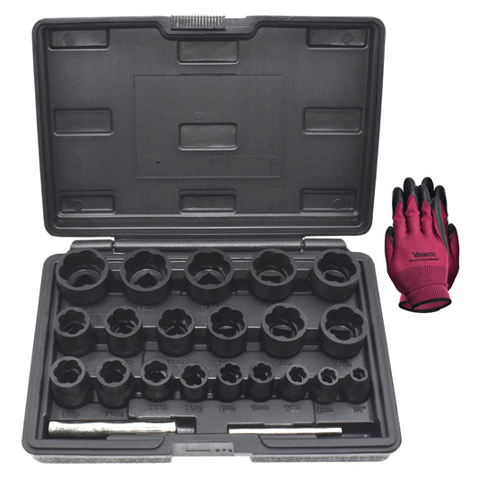 22 Pcs Bolt Nut Extractor Set, Yuesstloo 1/2" and 3/8" Drive Wheel Lock Removal Kit for Extracting Damaged, Stripped Frozen Nuts & Screws Twist Socket Set, Impact Lug Nut Remover Socket Tool