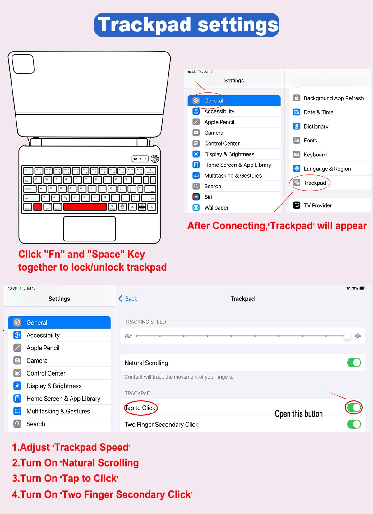TabletKeyer Magic for iPad 9th 8th 7th Generation 10.2 inch Case with Keyboard, Trackpad Floating Rainbow Backlit TouchPad Keypad with Cantilever Magnetic Cover for iPad Air 3rd Gen Pro 10.5 Black
