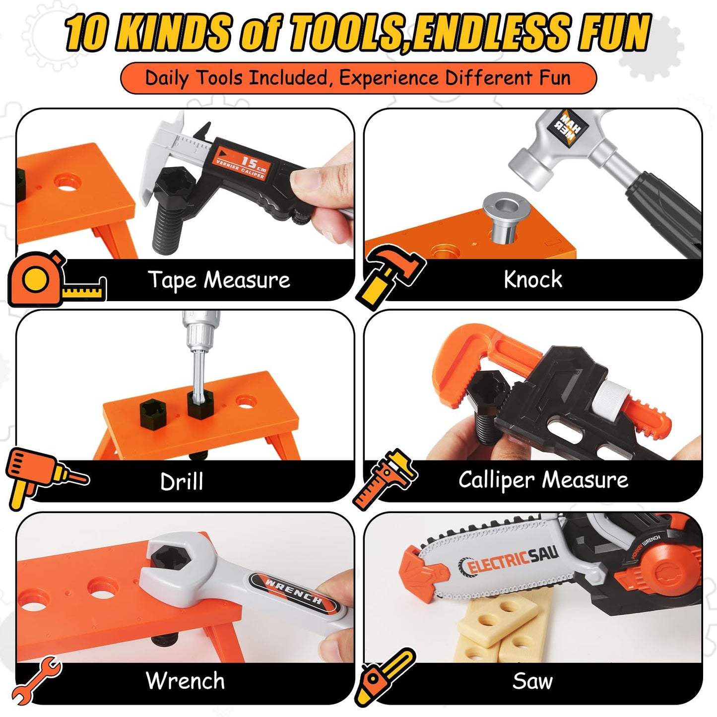 Kids Tool Set Toys, 48 Pcs Toddler Tool Set with Portable Tool Box, Electronic Toy Drill & Electric Chainsaw, Construction Tools Gifts for Boys Aged 3 4 5 6 7, Christmas Birthday Gifts for Toddlers