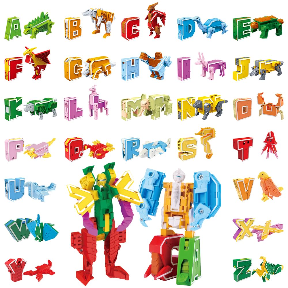 VEAIS Alphabet Animal Toys for Kids, STEM ABC Learning Alphabots Transforming Toys Classroom Teaching Alpha Bots Toy for Kids 4-6 Toddlers - 26 Pieces