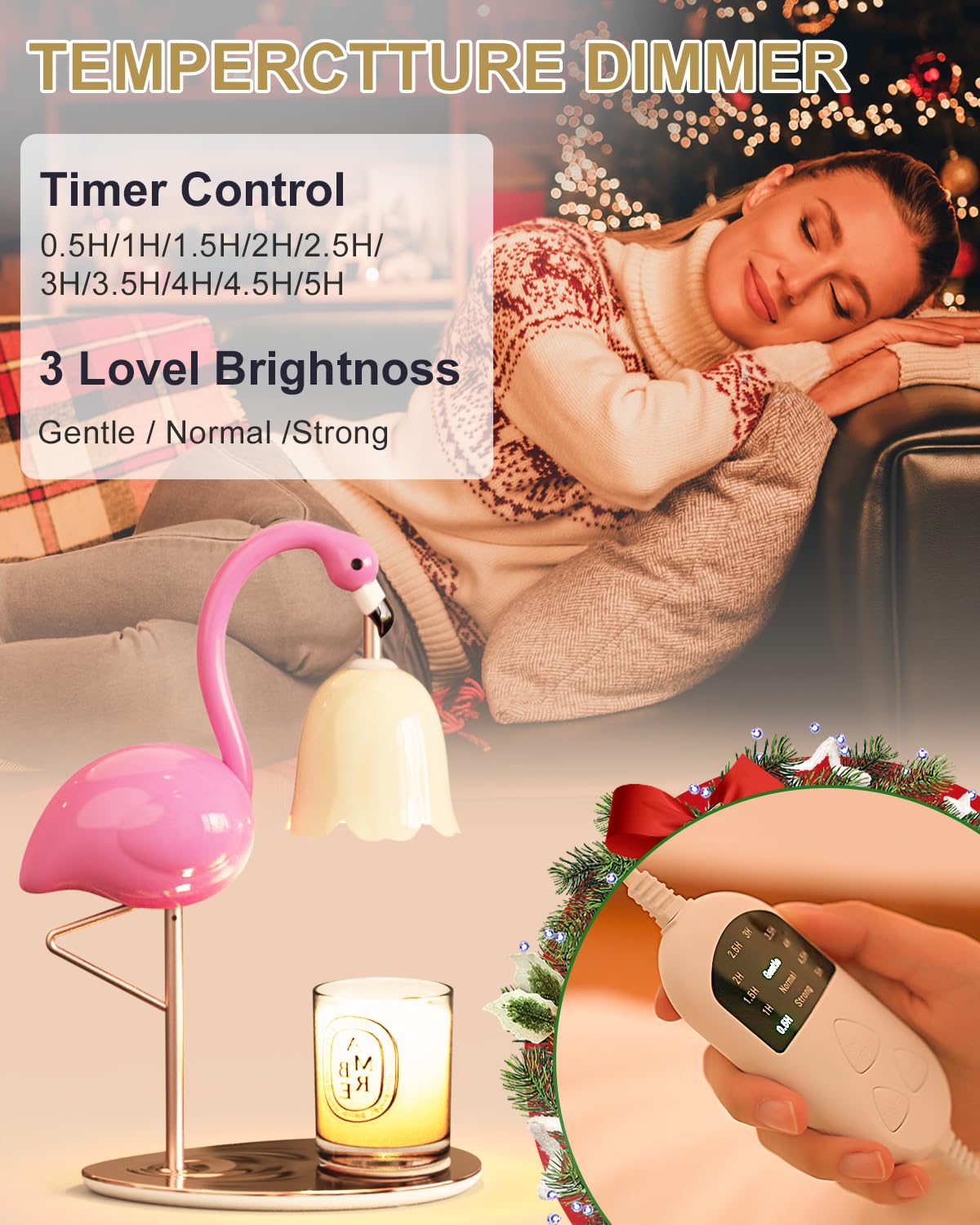 CODOGOY Fragrance Candle Warmer Flamingo Lamp with Timer, Dimmable, Halogen, Polished, Pink, for Home Decor 6.69 x11 x15.35 in