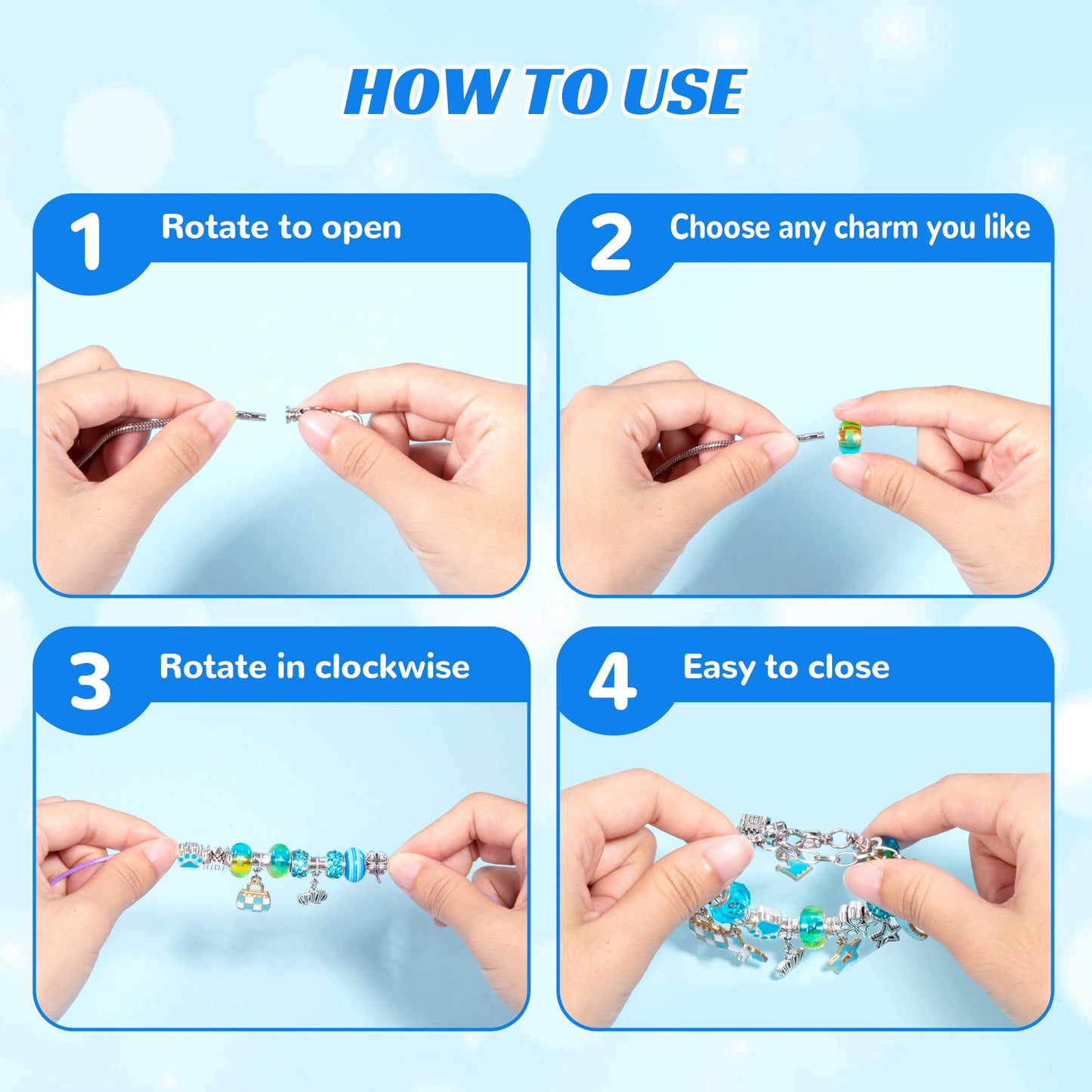 WOANZZ Charm Bracelet Making Kit, DIY Jewelry Making Kits for Girls 8-12, Jewelry Box with Beads Necklace Kit Crafts Birthday for 6 7 8 10 11 12 Year Old Girl, Blue