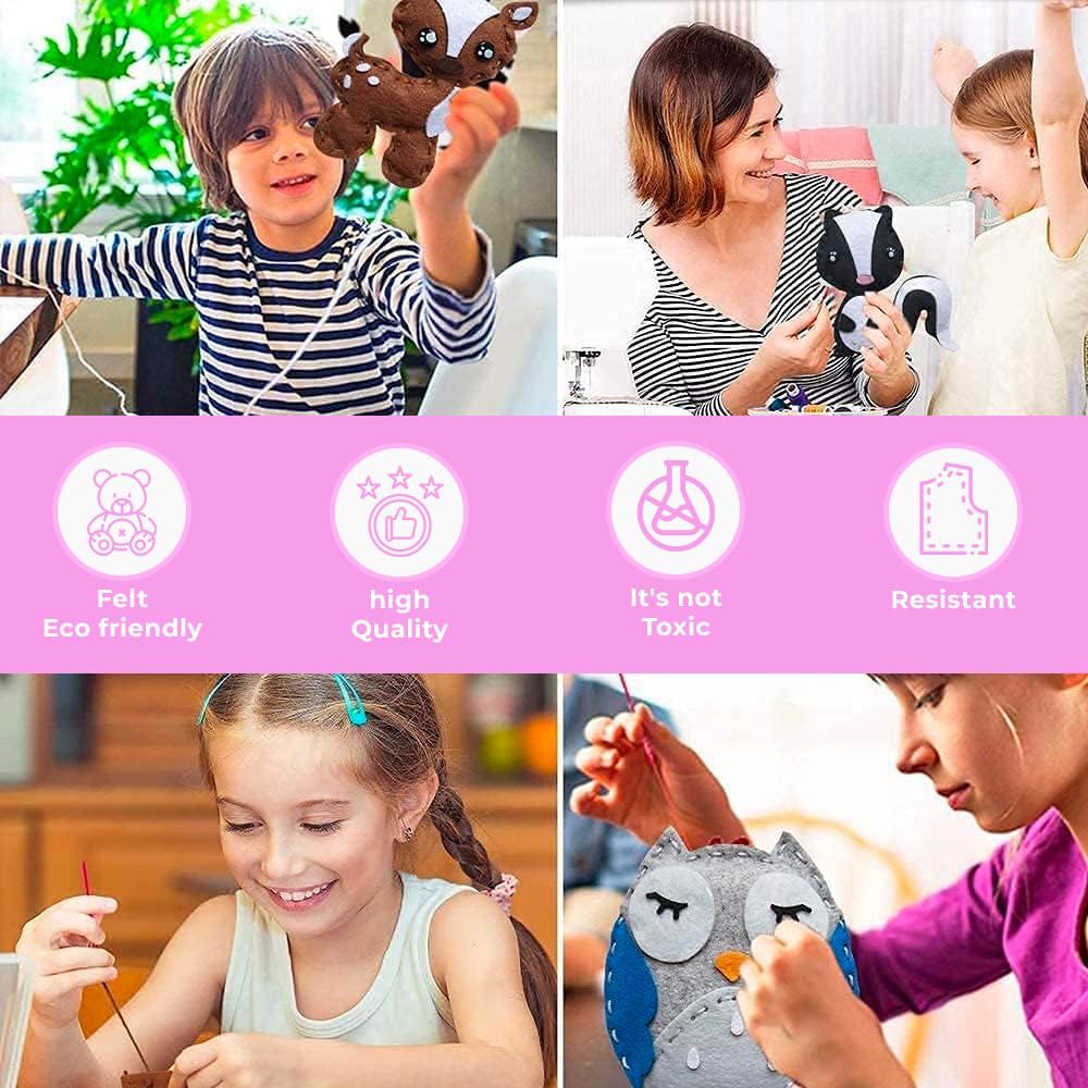 DeFieltro Kids Sewing Kit - Sewing Kit for Beginners - Craft Kits - Sewing Kit for Kids - DIY Felt Plush Craft for Girls and Boys - Sewing Kit for Kids 4-7 Forest Creatures - Sewing Kits Ages 8-12