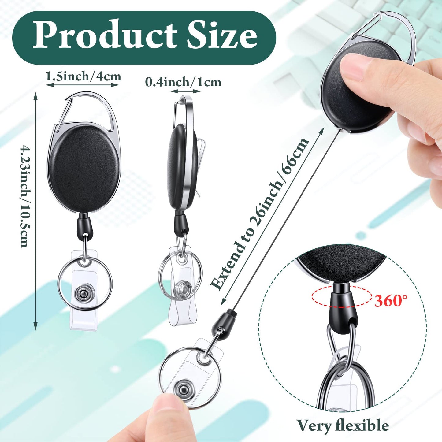 Honoson Heavy Duty Retractable Badge Reels Batch Holder Name ID Badge Clips Keychain Badge Holder Key Card Retractable Holder Reel Clip for Office Worker Doctor Nurse (Black,50 Pcs)