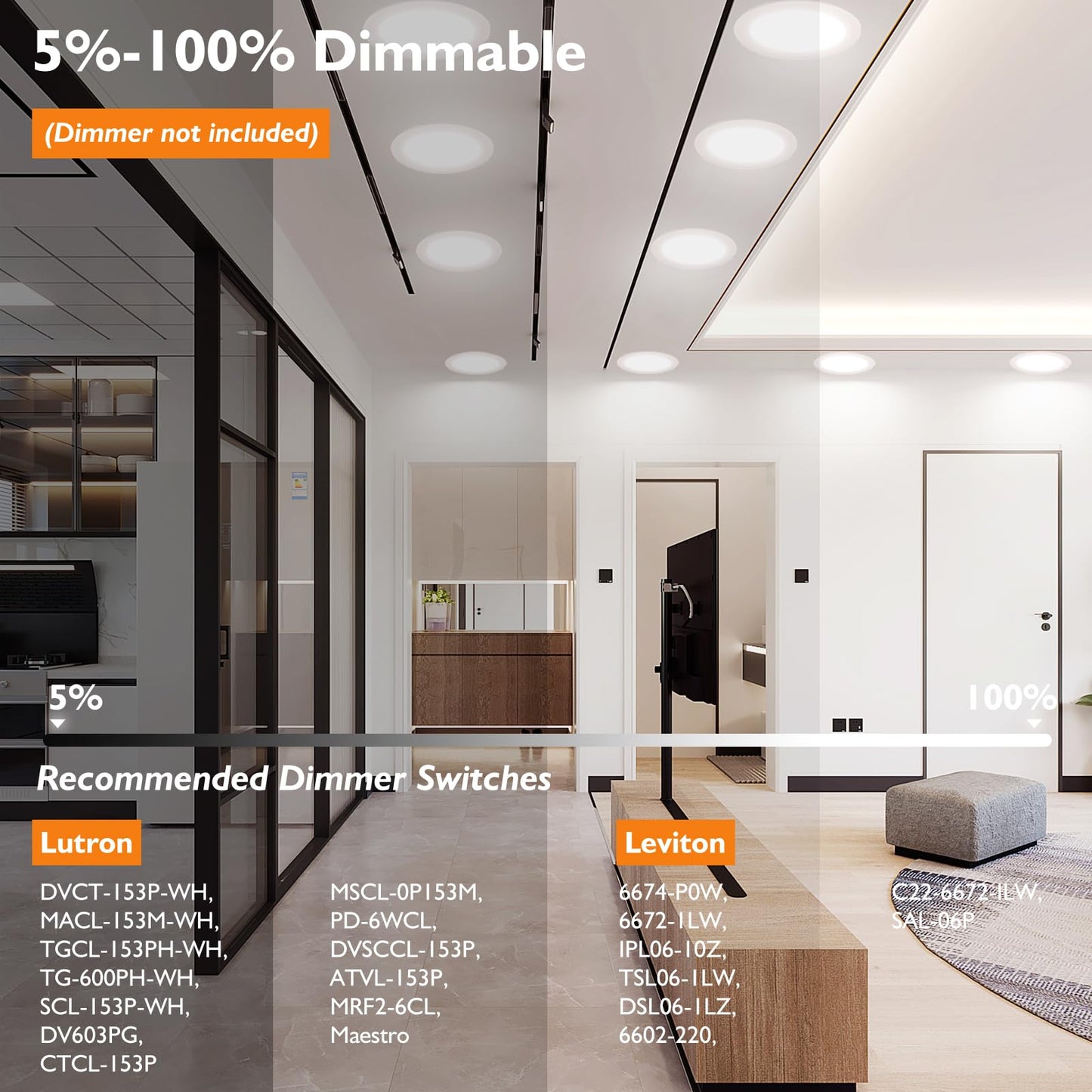 BesLowe 6 Packs 8 Inch 5CCT LED Recessed Ceiling Lights Ultra-Thin with Junction Box, 12W 150W Eqv, 3000K/3500K/4000K/5000K/6500K, 1200LM Dimmable Canless Downlights for Kitchen Hallway Dining Room