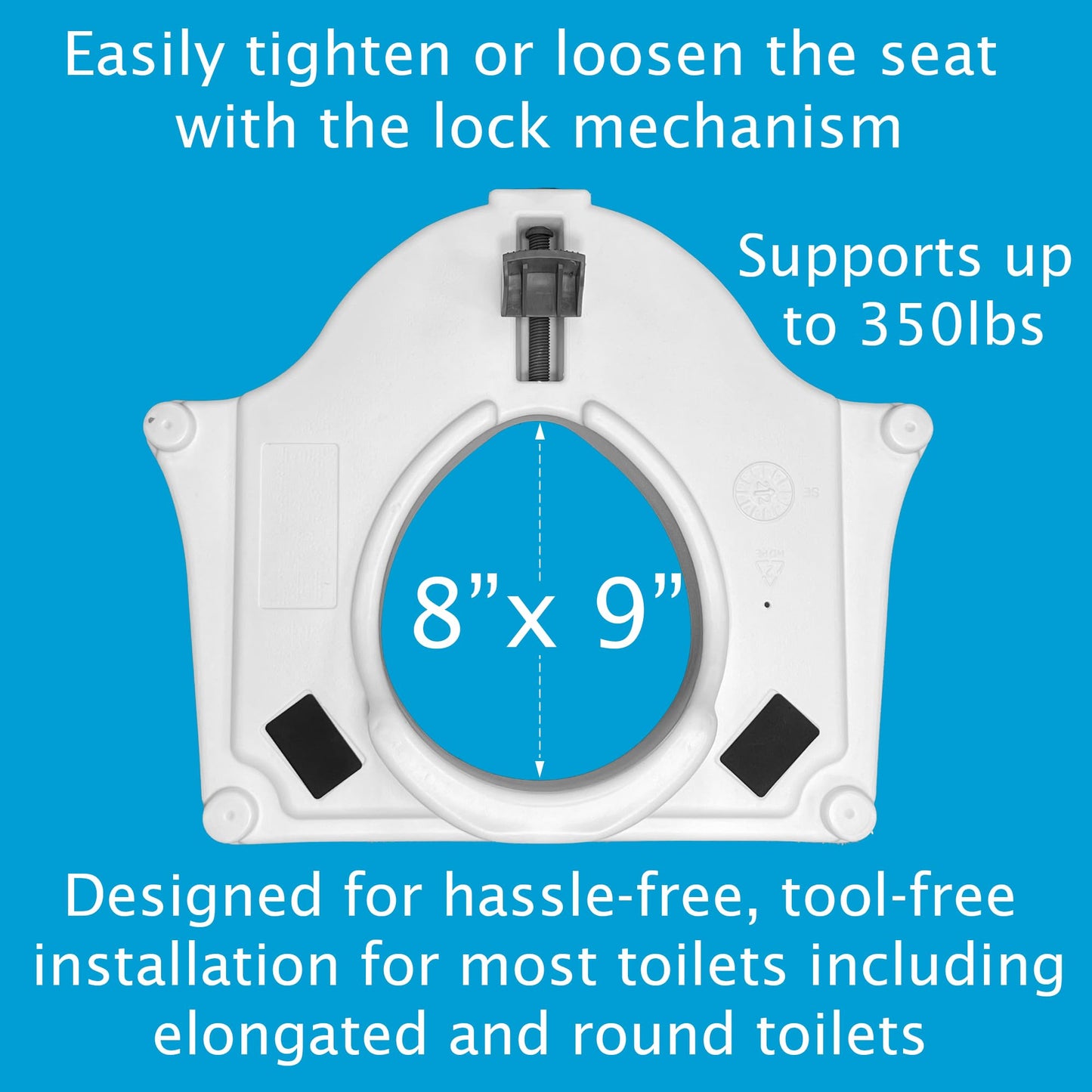 ProBasics E-Z Lock Raised Toilet Seat with Handles, 4.5" Toilet Seat Riser with Arms, Fits Most Elongated and Round Toilets, Handicap Toilet Seat, Elevated Toilet Seat, Handicap Toilet Seat - White