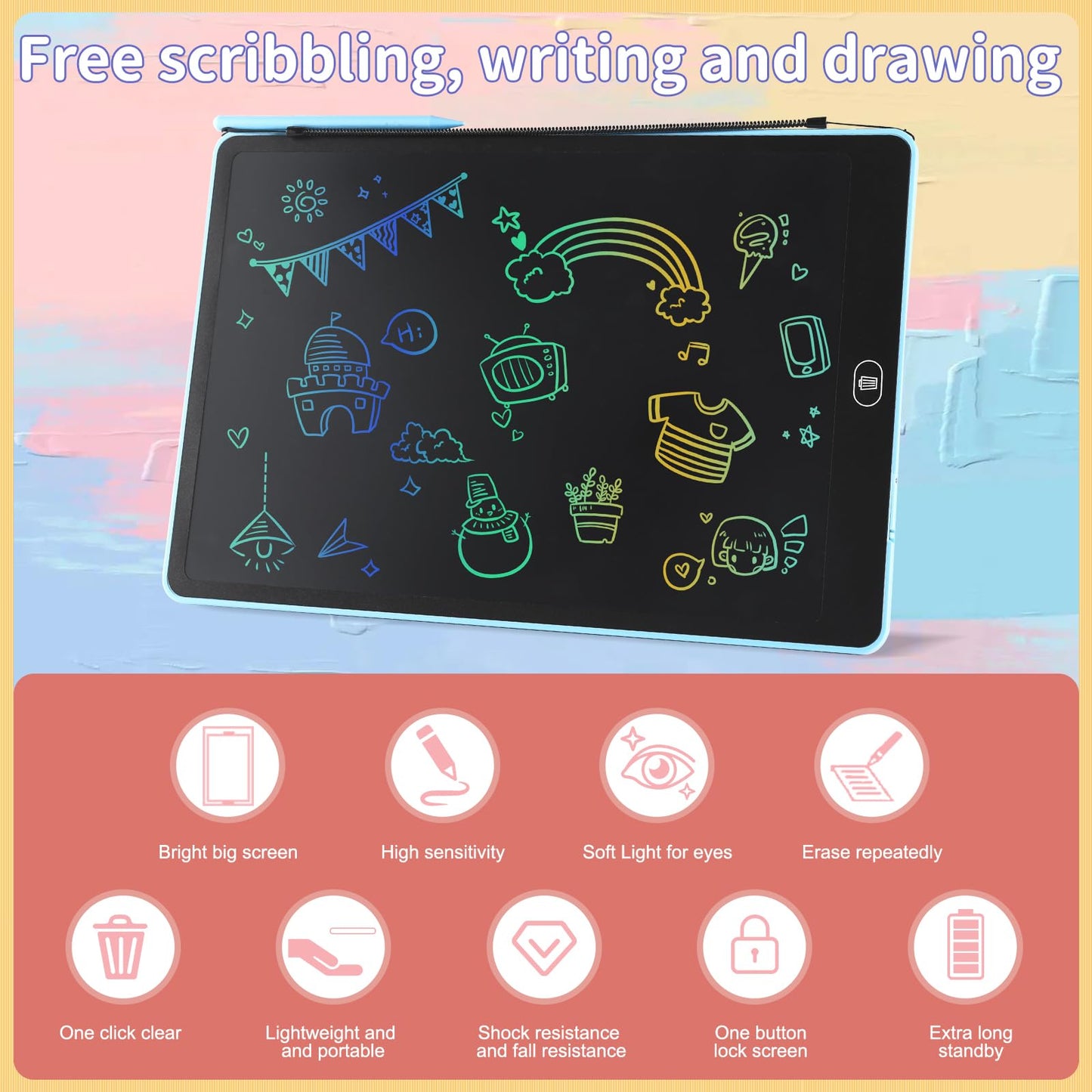 3 Pack 16 Inch LCD Writing Tablet for Kids Adults,Toddler Toys 3 4 5 6 Doodle Board Sensory Toys for Toddlers Road Trip Essentials Car Game Christmas Birthday Gifts Boys Girls （Pink+Bule+Black）