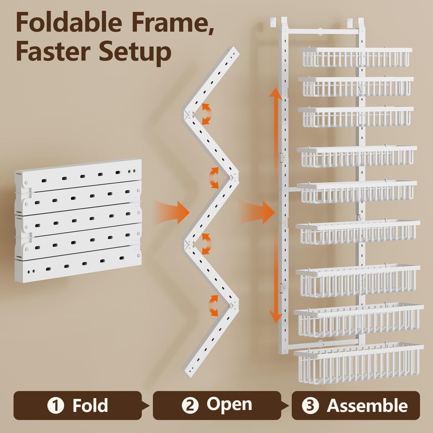 POKIPO 9 Tier Over The Door Pantry Organizer, 2 in 1 Wall Mount or Hanging Spice Rack with Adjustable Deep Basket, Heavy-Duty Seasoning Organizer and Storage for Kitchen Cabinet Closet Bathroom