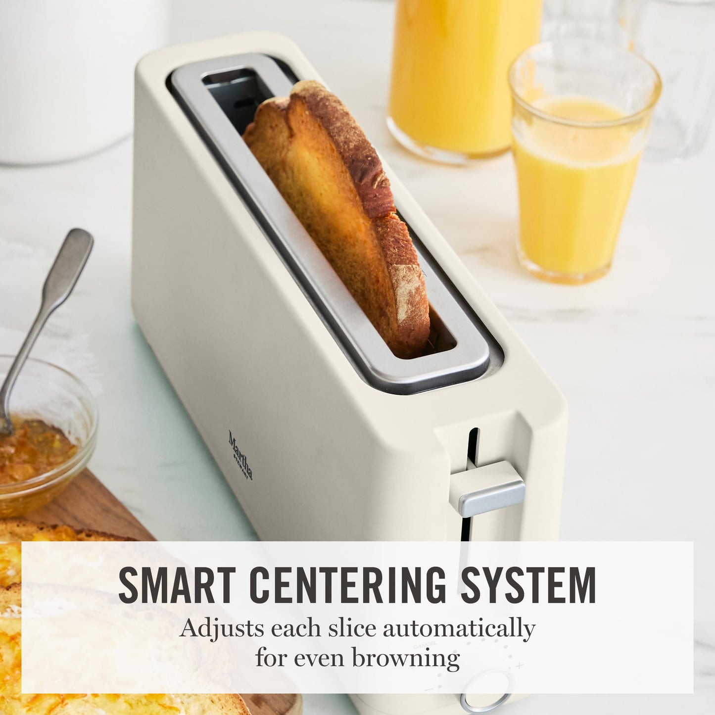 Martha Stewart 2 Slice Long Slot Toaster, Extra Wide for Sourdough & Bagels, 10 Setting Shade Control, Removable Crumb Tray, Self-Centering Design, Defrost/Reheat, Cancel, Slim Space-Saving, Linen