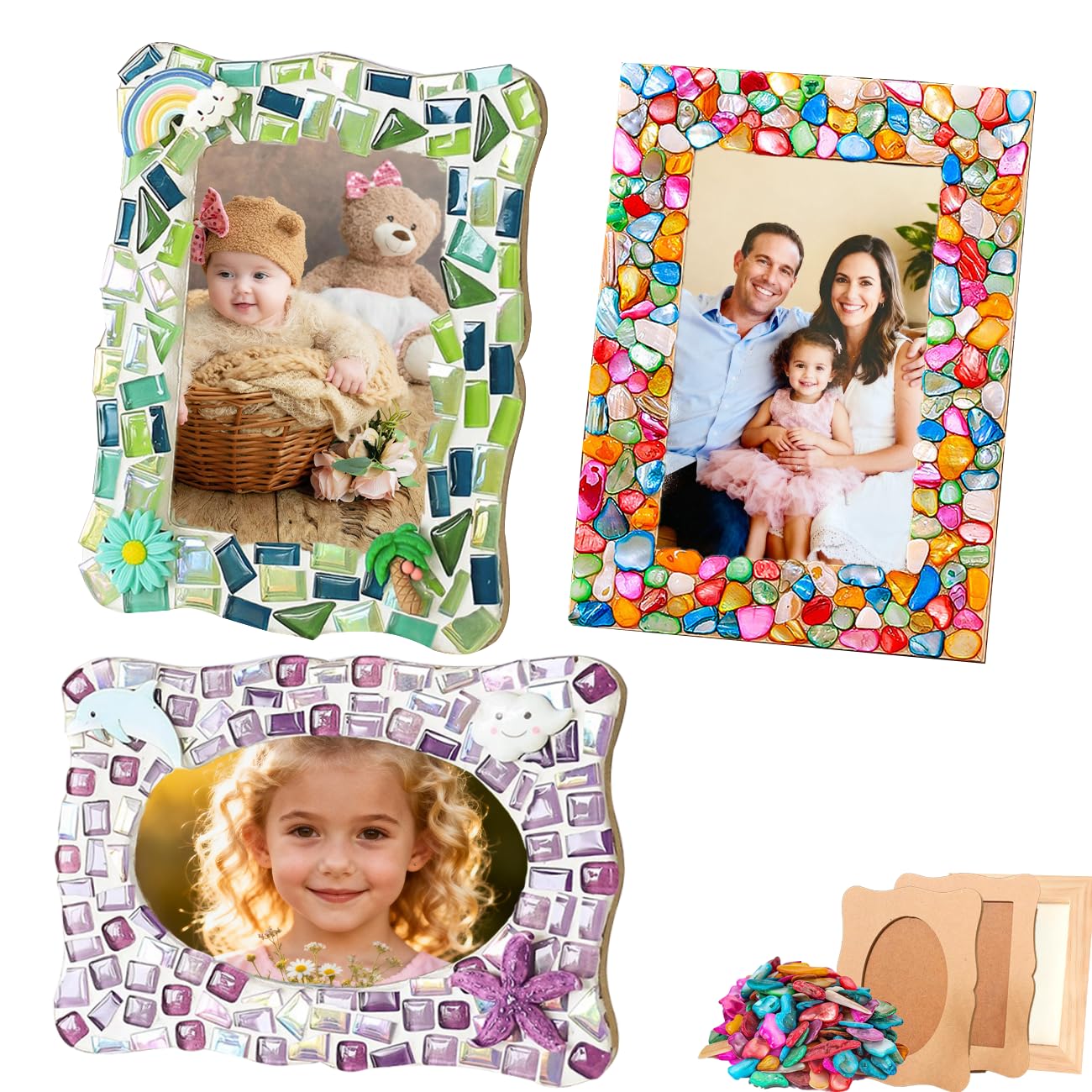 A&H Zier Masci DIY Picture Frame Craft Kit (3, Mixed Mosaic Tiles Style)