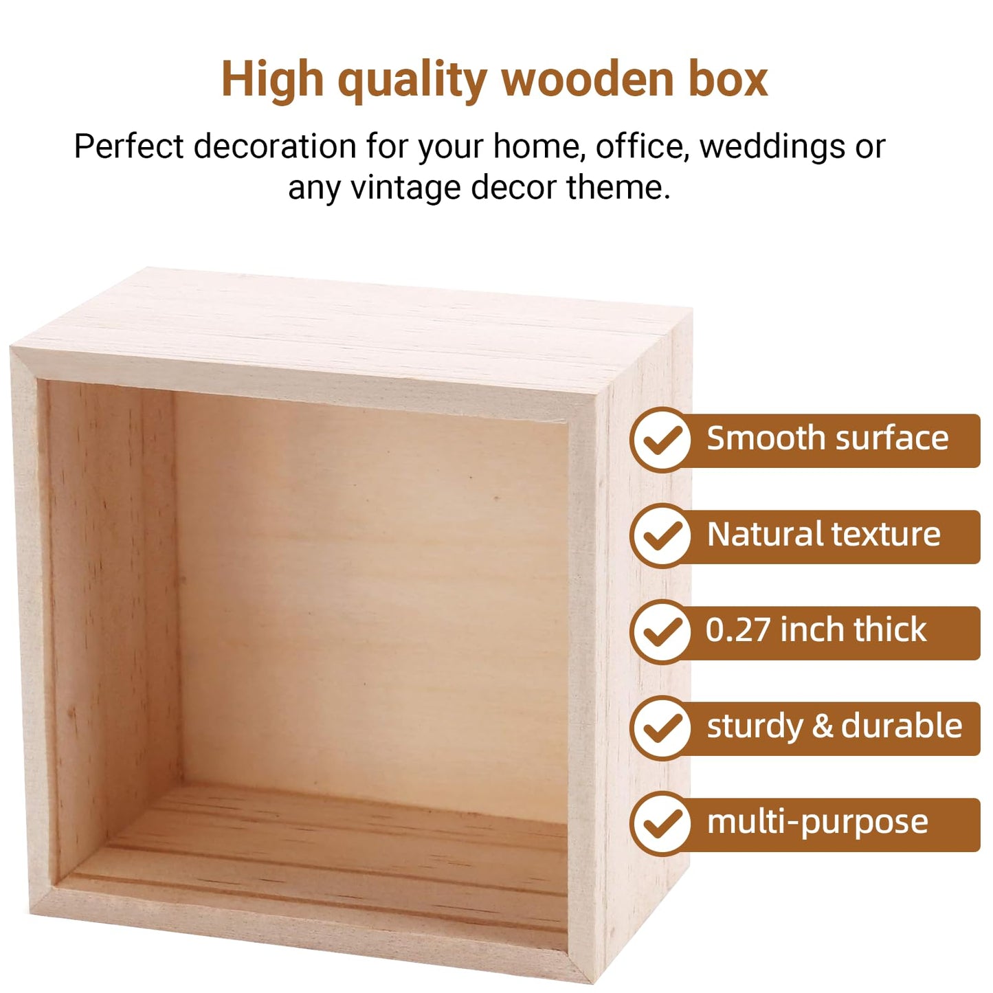 CALPALMY (12 Pack) 6" x 6" Unfinished Wooden Box Storage Organizer Small Wooden Boxs for Art Crafts Collectibles Home Venue Decor