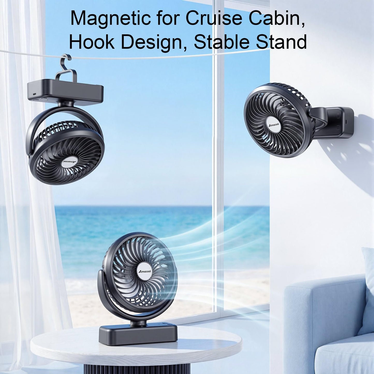 AMACOOL 10000mAh Magnetic Cruise Golf Cart Fan, Camping Fans with Hook, Ultra-Compact Travel Fan for Sleeping, Work Light Tool Gifts for Men Dad BBQ Grill, Travel Camping Cruise Essentials 2026