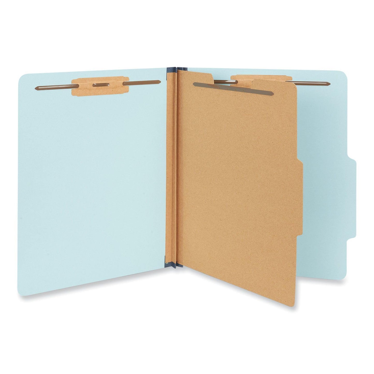 Universal Light Blue Top Tab Classification Fastener Folder, Letter Size, 2/5 Cut, 1 Divider, 4 Fasteners, Pack of 20