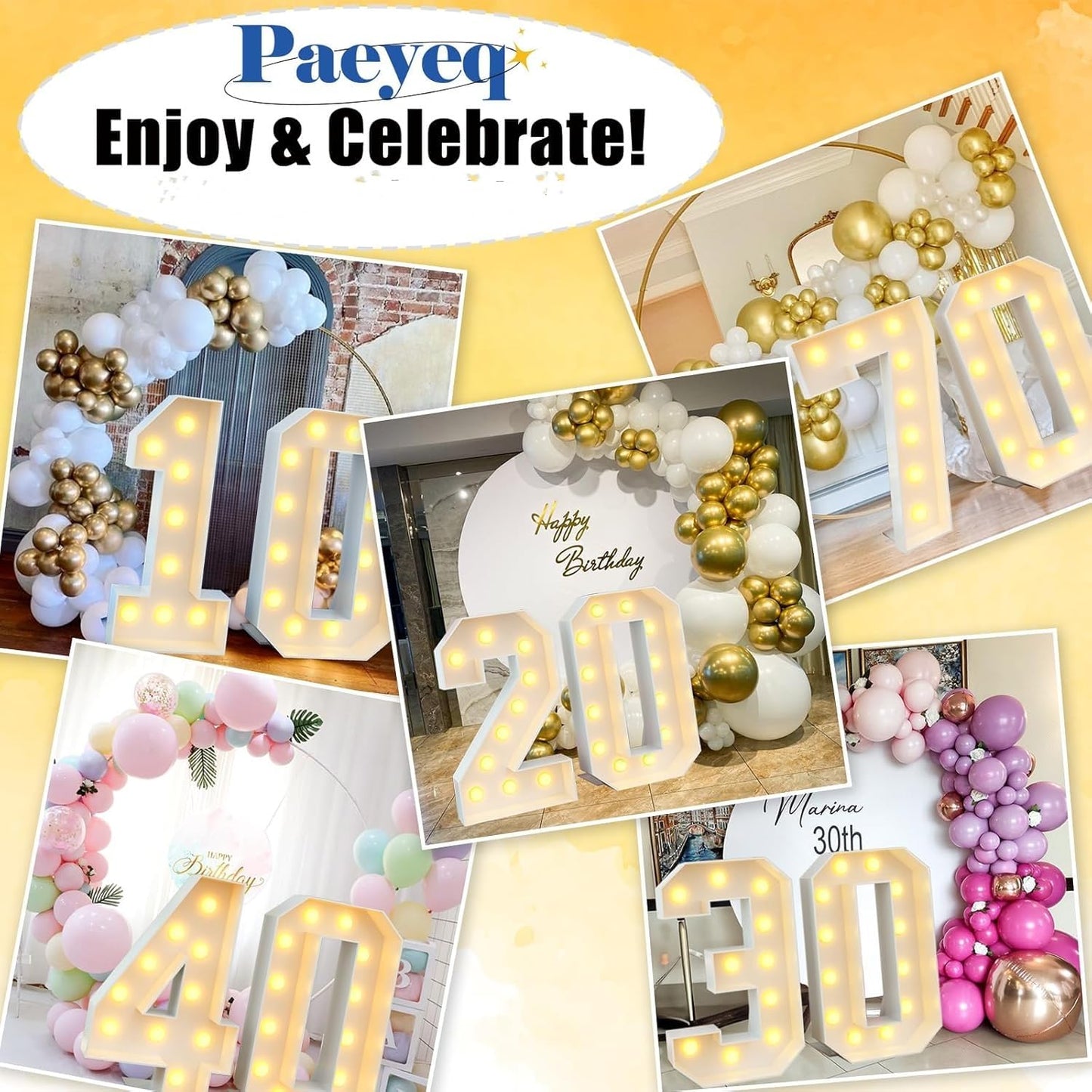 4ft Light Up Numbers 15 Large Numbers with Lights Bulbs White Marquee Frame for 15th Party Boys Girls Birthday Decorations Pre-Cut Mosaic Cardboard Giant Cut-Out Thick Foam Board Sign Anniversary