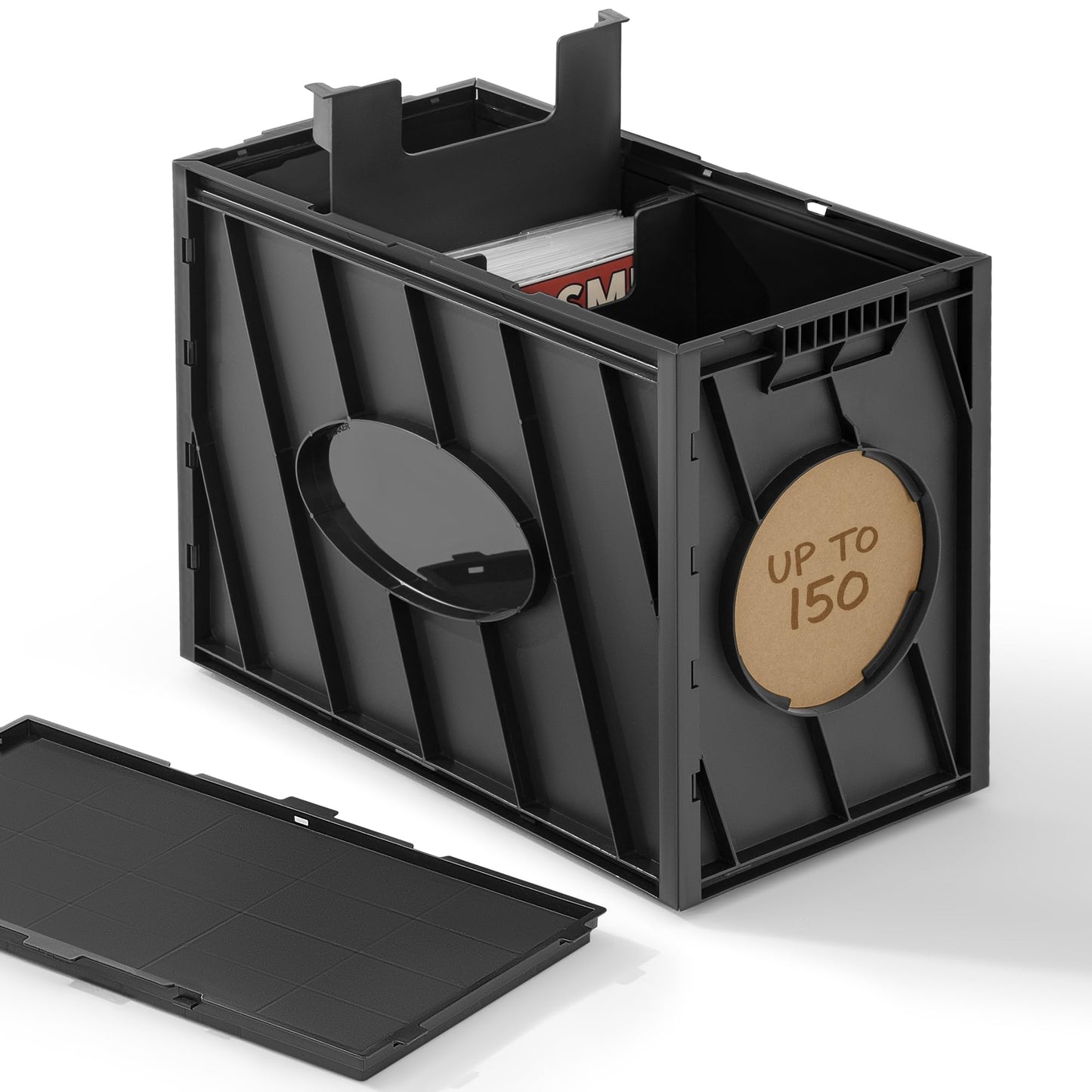 INMAKER Comic Book Storage Box, Holds Up to 150 Comics, Acid Free Plastic Book Bin with 2 Adjustable Dividers (Matte Black)