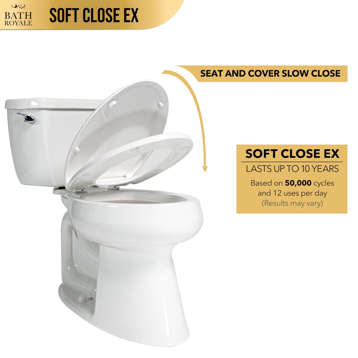 Bath Royale Heavy Duty & Soft Close Toilet Seat Elongated BR237-00 Scratch Resistant, Fits All Toilet Brands, MasterSuite Series