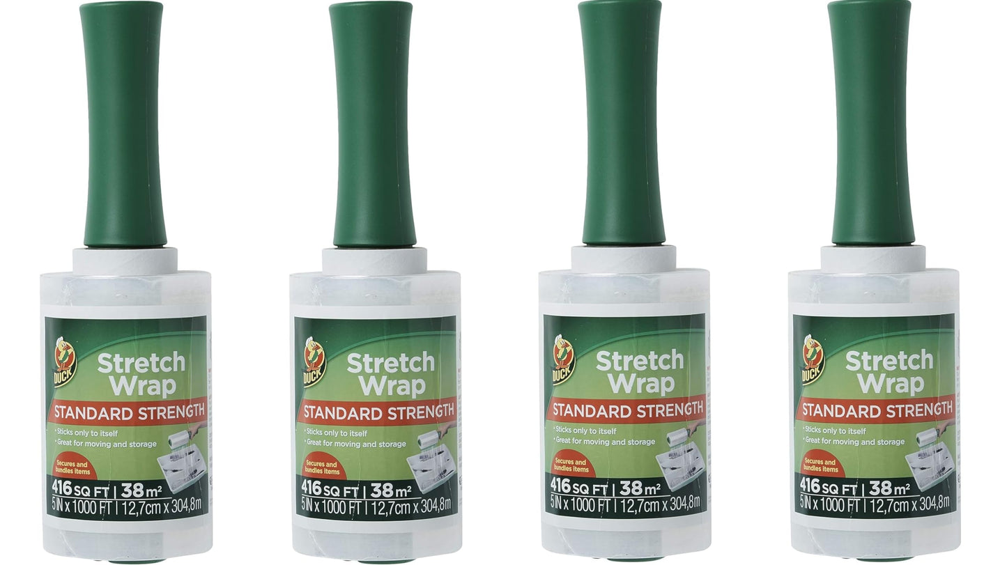 Duck Brand Stretch Wrap Roll, Clear, 5 inches by 1000 feet, 285849, Set of 4