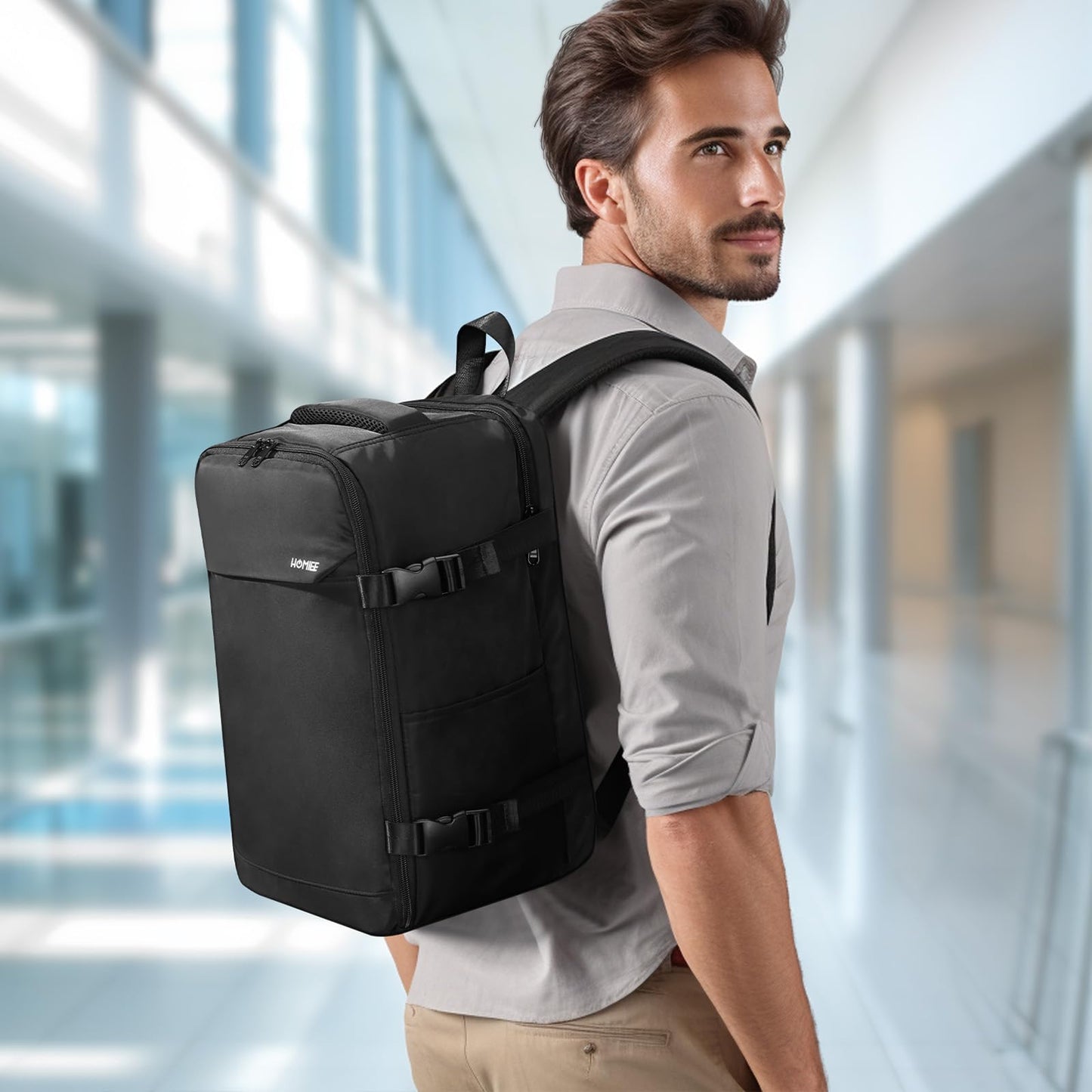 HOMIEE Ryanair Personal Item 40x20x25 Travel Bag, 20L Carry on Backpack TSA Approved Under Seat Water Resistant Cabin Bag for Weekender Gift Fits 15.6 Inch Laptop, Black