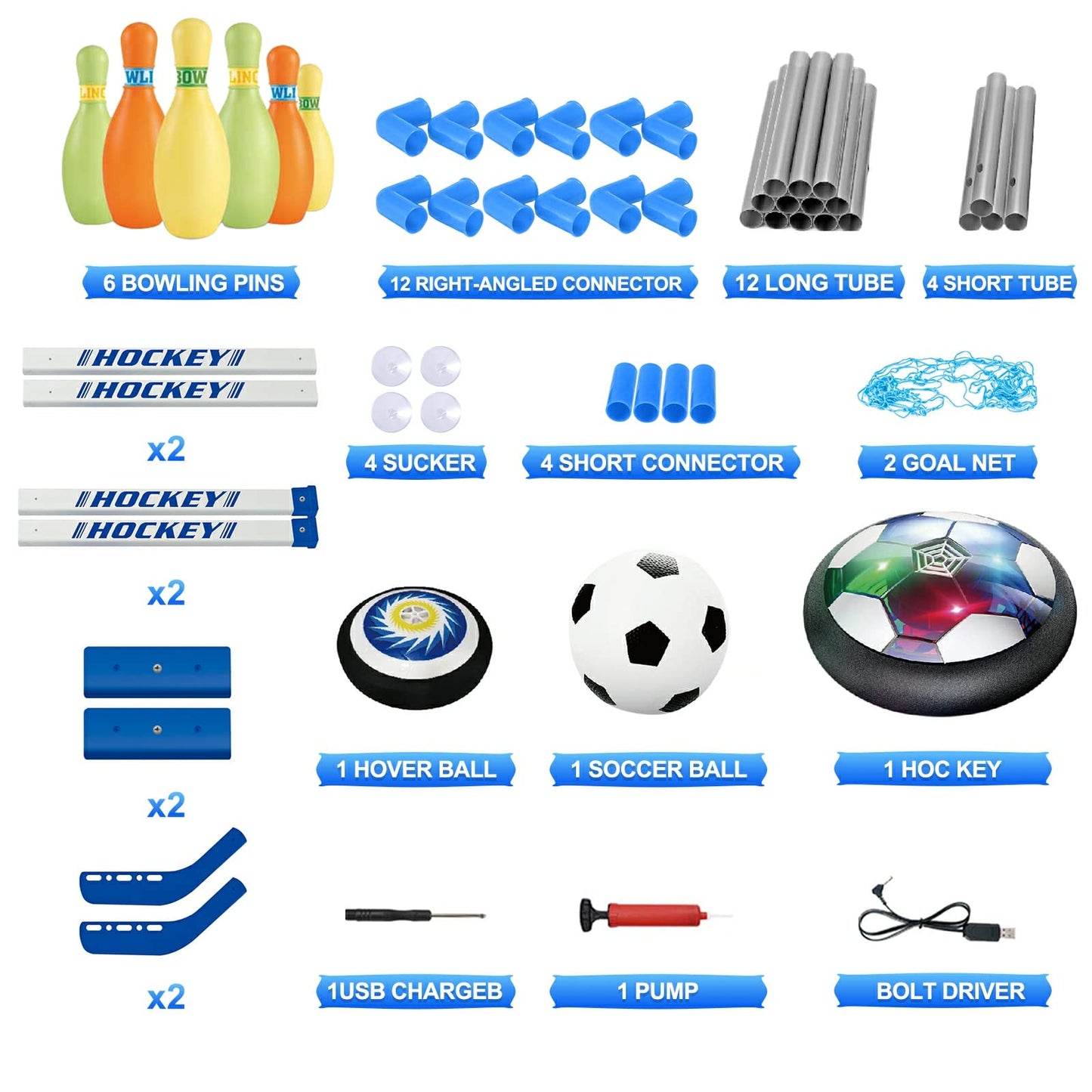 HopeRock 3-in-1 Hover Soccer Ball Hockey Bowling Set, Indoor and Outdoor Toys for Kids Ages 3-12, Outside Toys with LED Lights, Christmas Birthday Gifts for 3 4 5 6 7 8 9+ Year Old Boys Girls