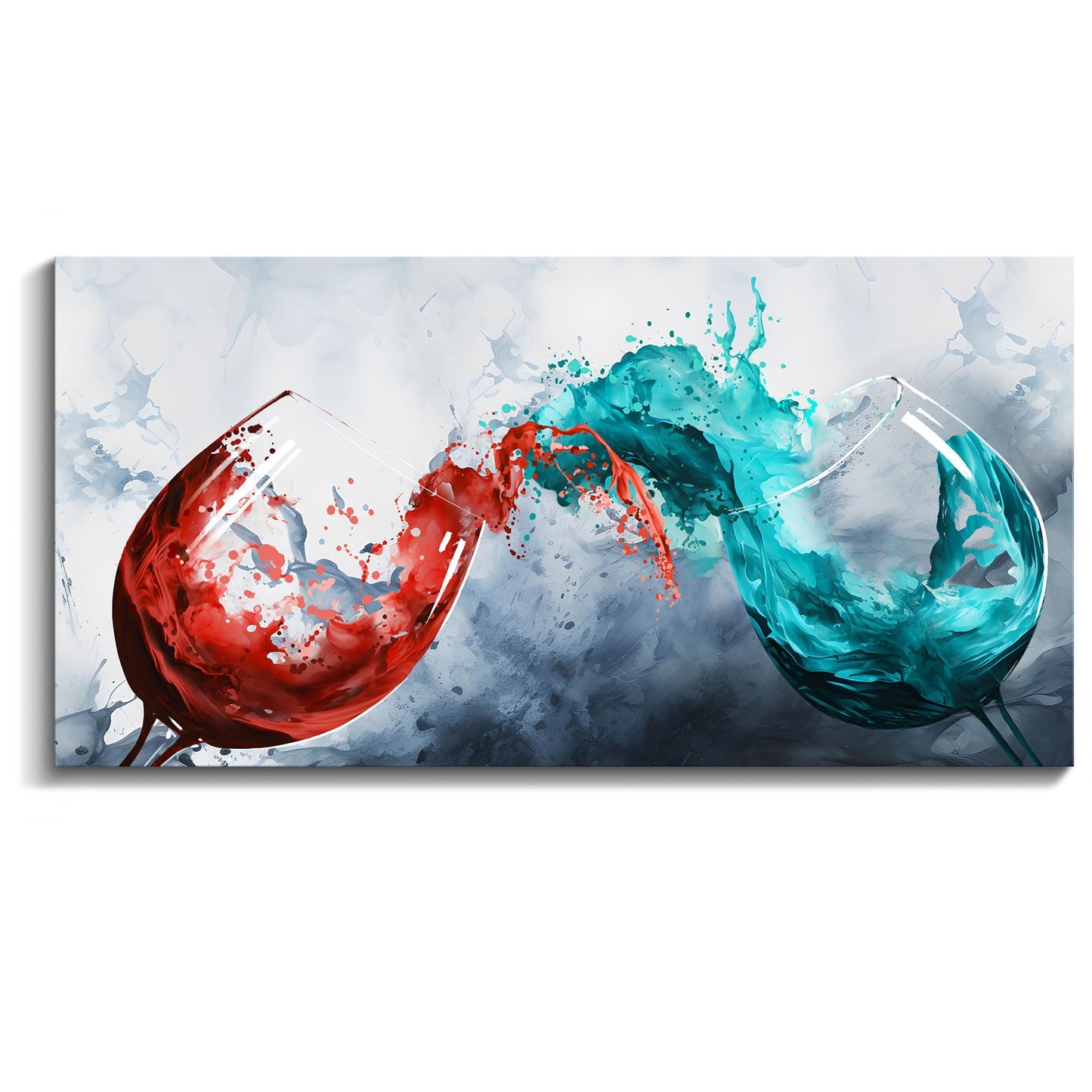 Pogusmavi Dining Room Wall Art Wine Glass Canvas Wall Pictures Kitchen Art Wall Decor Blue & Red Wine Cups Painting Modern Wall Art for Living Room Office Artwork Wall Decor 29x58IN