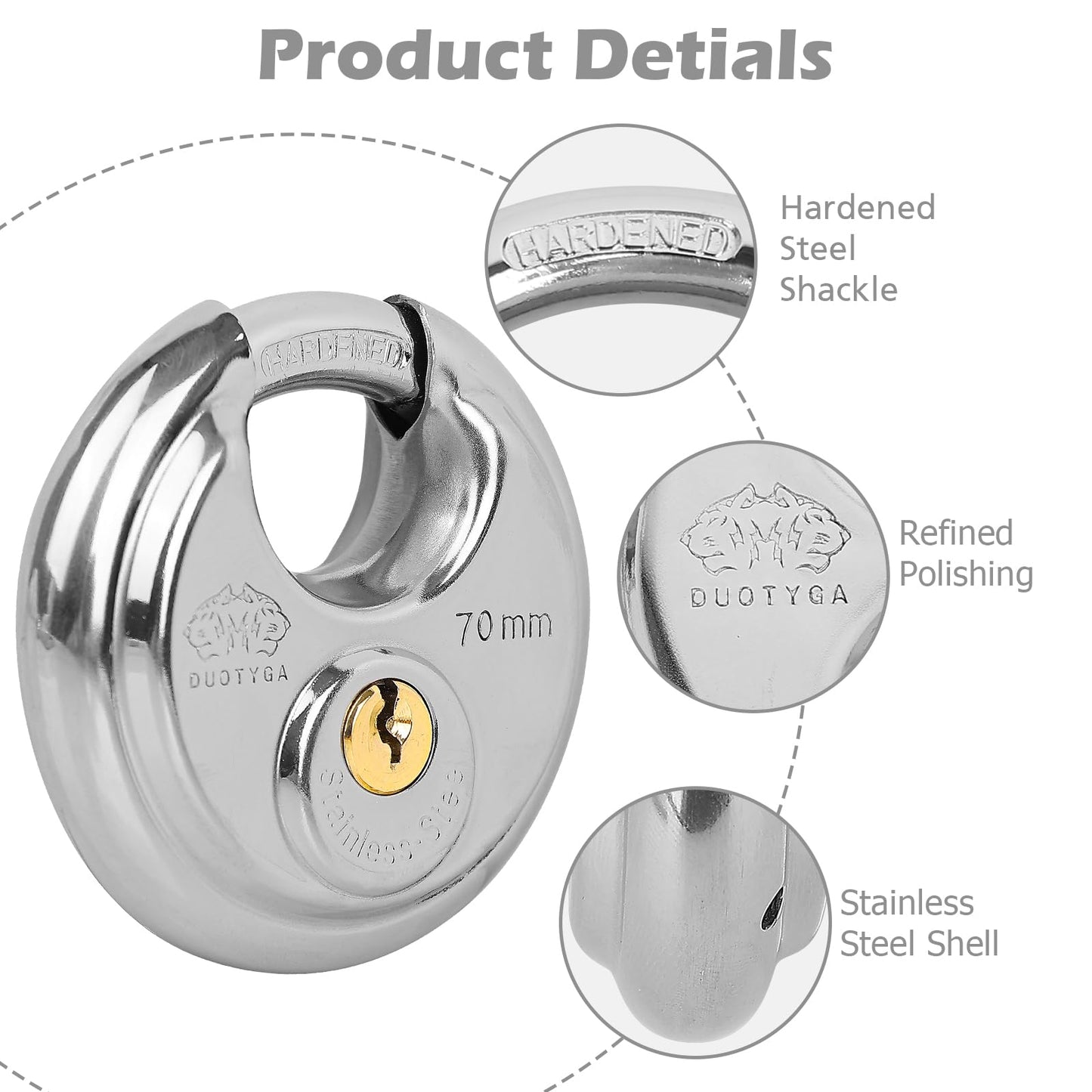 DuoTyga Discus Keyed Alike Padlock, 2-3/4 Inch Wide, Heavy Duty Stainless Steel Outdoor Disc Lock with Key for Storage Unit, Garages, Fence and Sheds, 10 Pack
