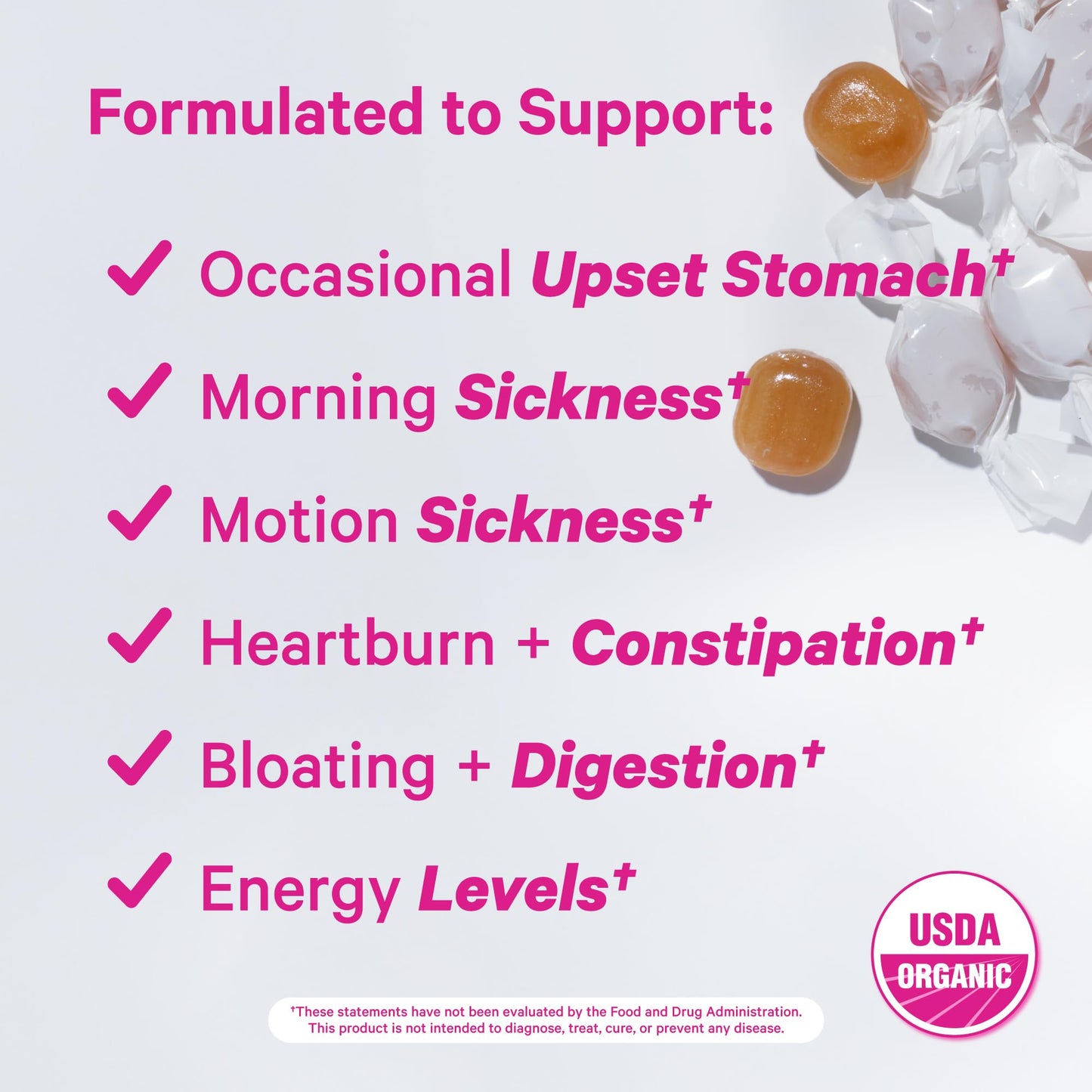 Pink Stork Morning Sickness Bundle with Organic Ginger Peach Tea and Sweets, Supports Morning Sickness for Pregnant Women, Digestion, and Motion Sickness, 1st Trimester Pregnancy Must Haves, Set of 3