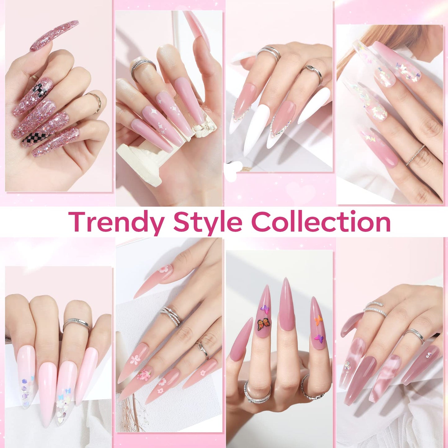 Modelones Poly Nail Gel Kit 8 Rosy Pink Colors with 48W LED Nail Lamp Poly Extension Gel Complete Nail Art Tools Professional Starter Manicure Kit Supplies Rhinestone GlittersBeauty Gift DIY at Home