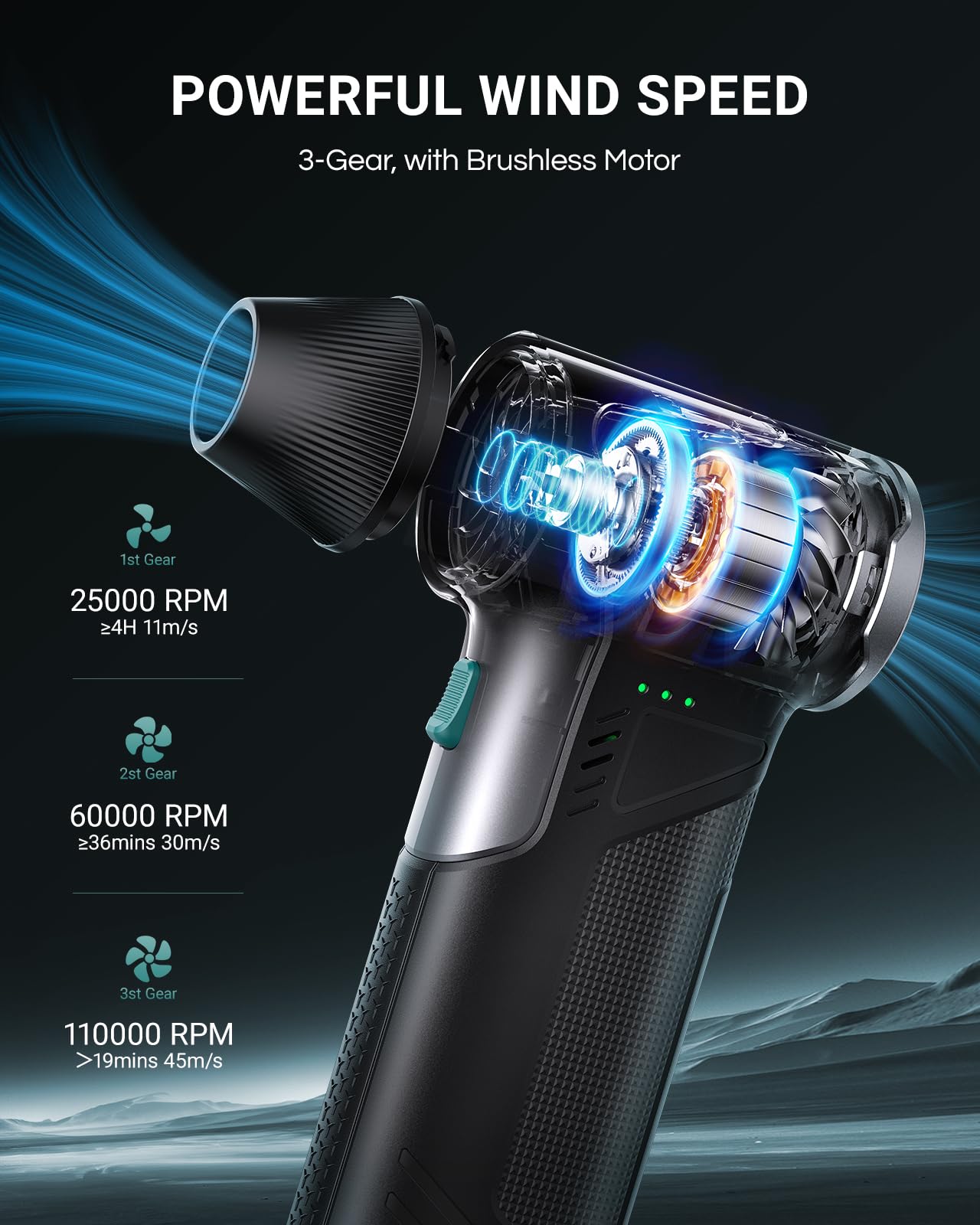 VANTRUE POWER T150 Compressed Air Duster, Mini Hand Blower 110000RPM, 3-Gear Handheld Cordless Blower with Fast Charging, Portable Electric Air Blower for PC, Car, Outdoor, Keyboard