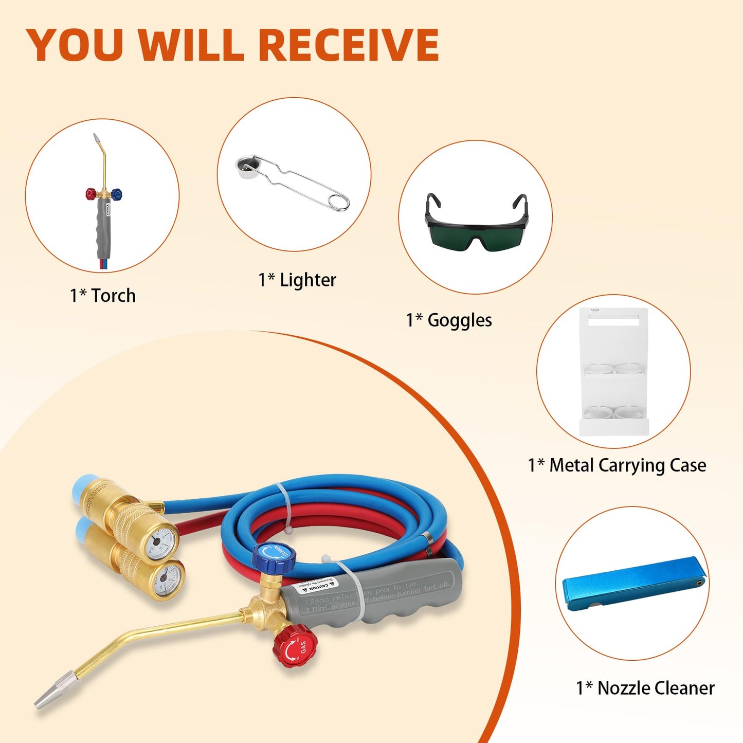 Update Oxygen MAPP Torch Kit, Dual gauge design, With portable cylinder metal stand and lighter, for Heating, Soldering, Glass Blowing, Oxypropane Welding Gas Cutting Torch Kit