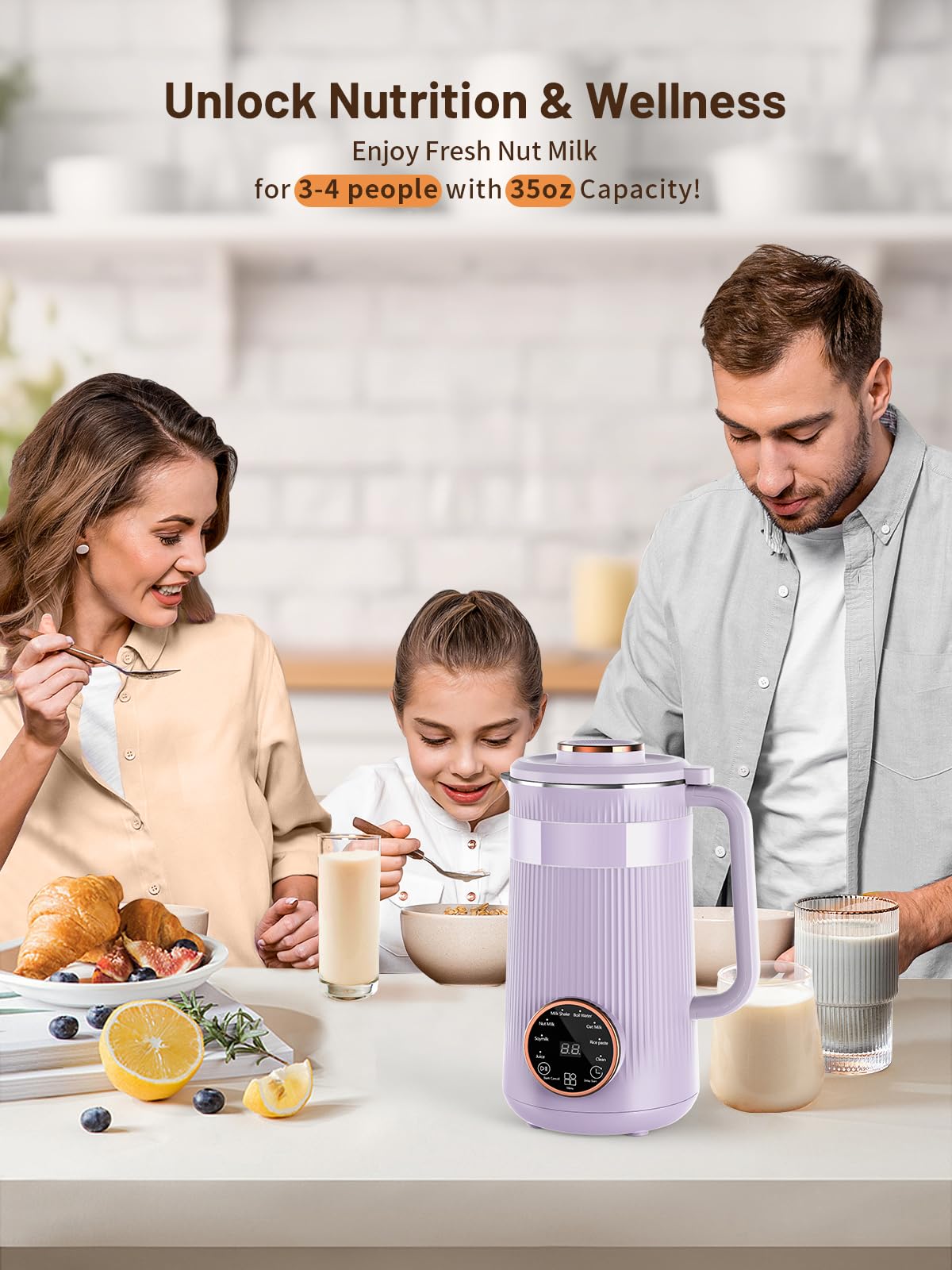 Nut Milk Maker Machine, 35oz Homemade Soy, Almond, Oat, Coconut, Plant Based and Non Dairy Beverages, 8 in 1 Automatic Soybean Machine With 12H Delay Start/Keep Warm/Boil Water