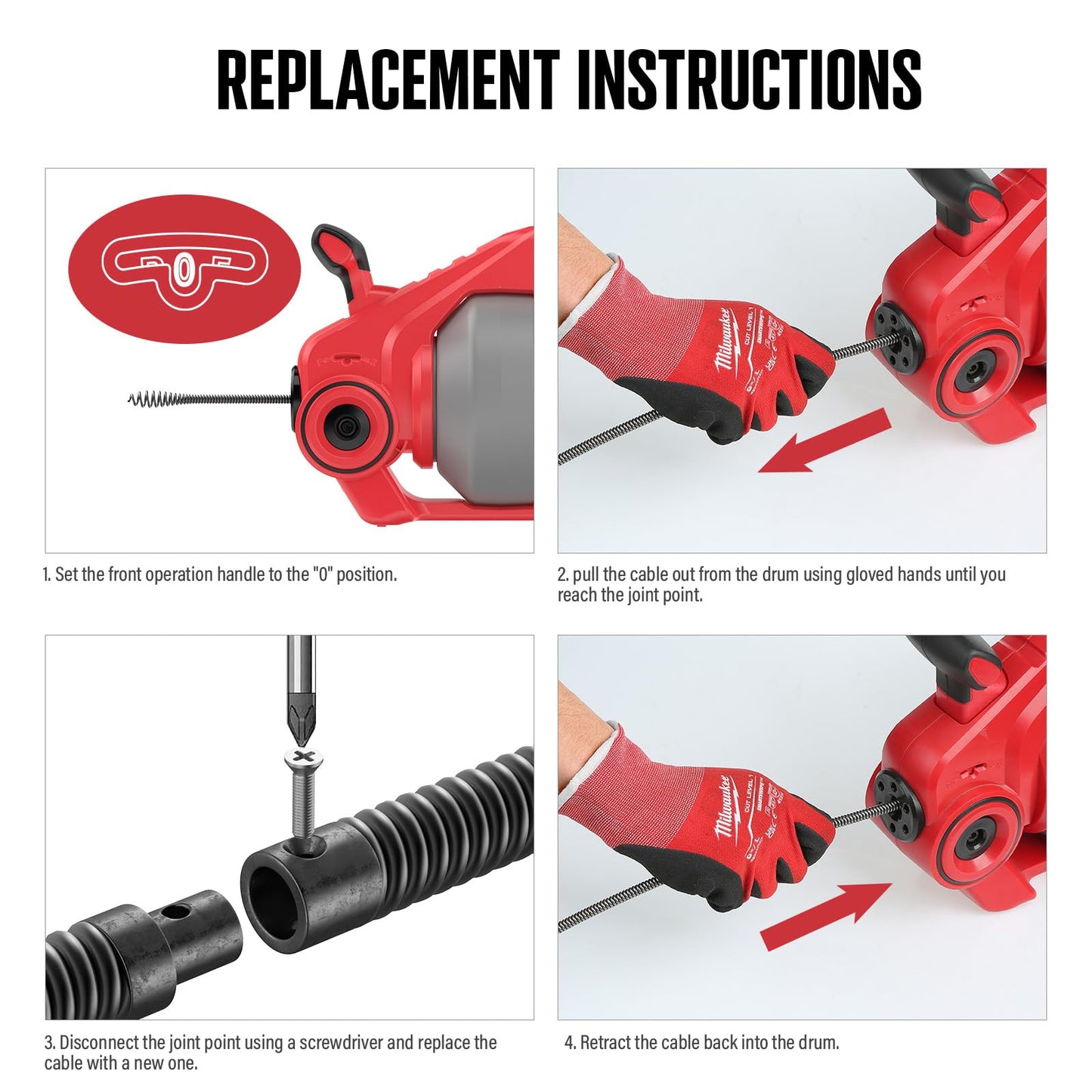 POPULO 25FT Replaceable Cable, Compatible with POPULO Electric Drain Auger(CADL-2004, PEDC-23), Supports Manual Operation.