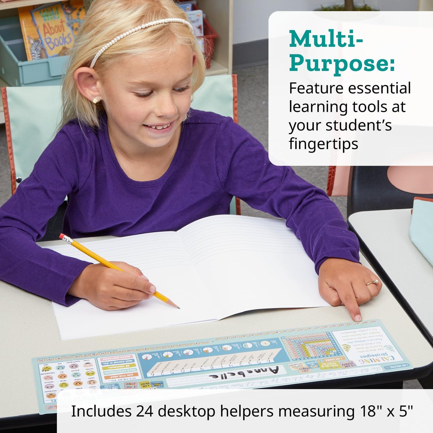 Really Good Stuff 24PK Paw Prints Self-Adhesive Deluxe Plastic Desktop Reference Nameplate with Letters, Numbers, Colors, 2-D and 3-D Shapes, 120 Grid, Left and Right, Base 10 and Time